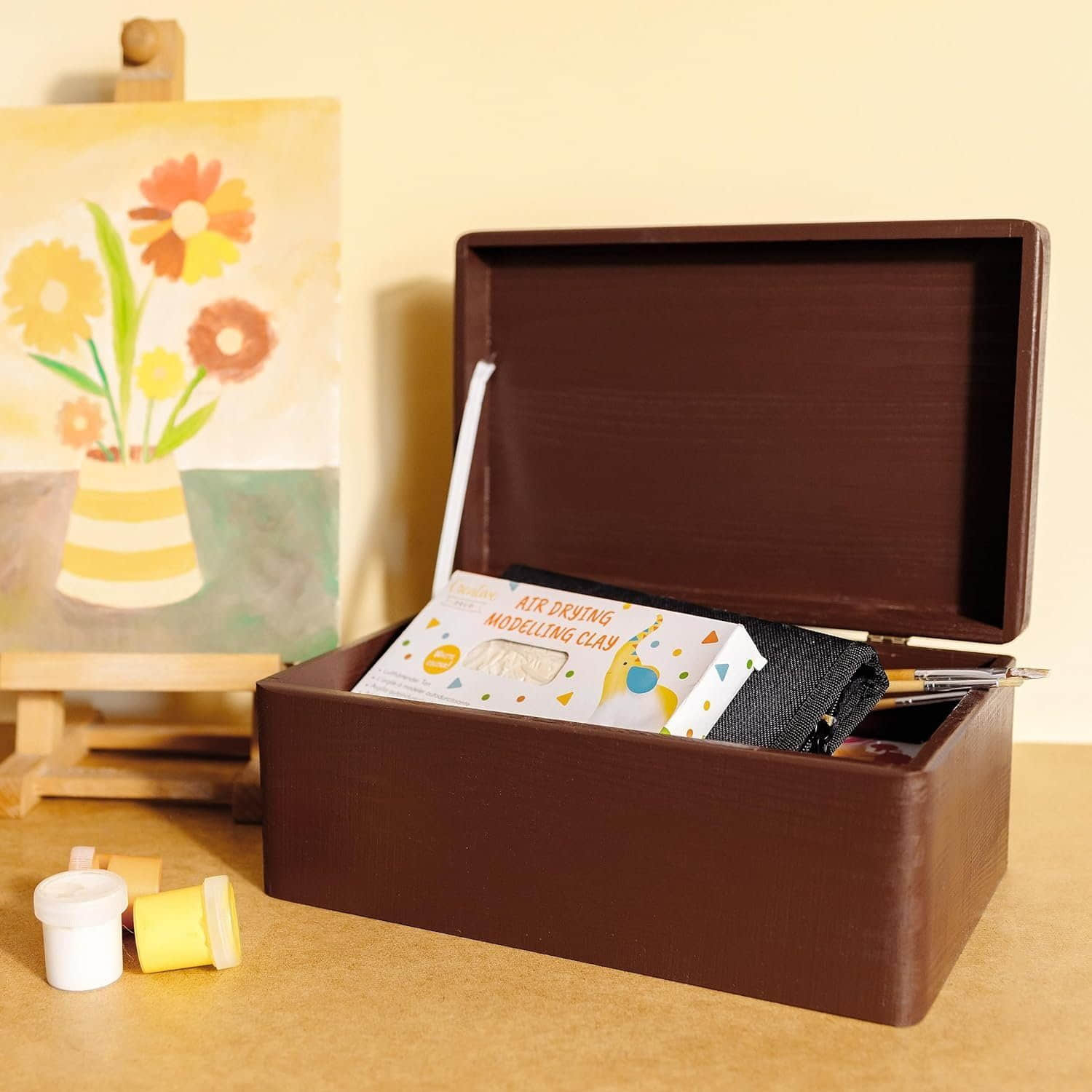 Creative Deco Aufbewahrung Creative Deco Holzkiste mit Deckel | Große Aufbewahrungsbox 30x20x14 cm | Massivholz Erinnerungskiste für Baby, Wein, Werkzeuge & Deko Braun