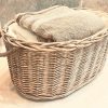 Dekoleidenschaft Bad & Sanitär Dekoleidenschaft Handwoven Gray Willow Laundry Basket - 60x40 cm Storage Organizer with Fabric Lining & Carry Handles - Shabby Chic Wäschekorb