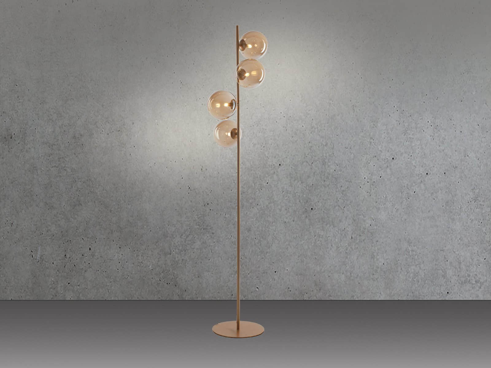 ECO-LIGHT Lampen ECO-LIGHT Bauhaus LED Stehlampe mit Dimmfunktion | 4 Goldene Glas-Kugeln | Warmweiß 2700K | Höhenverstellbar 150-180cm | Modernes Design Messing-Am