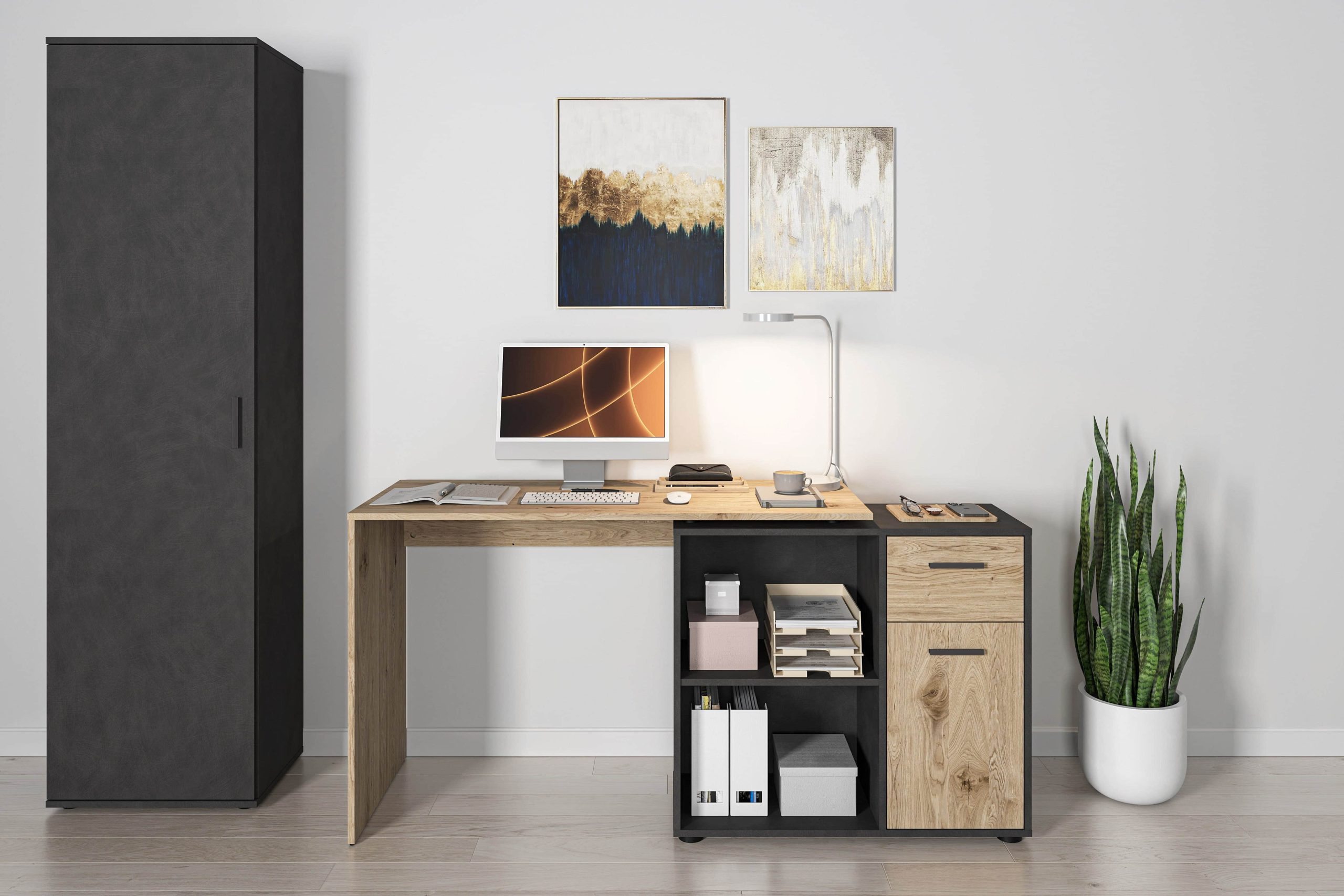 FMD FMD Mehrzweckschrank »Inca 1« – Garderobenschrank & Aktenschrank | 50 cm Breite, 184 cm Höhe | Vielseitiger Stauraum anthrazit Schränke
