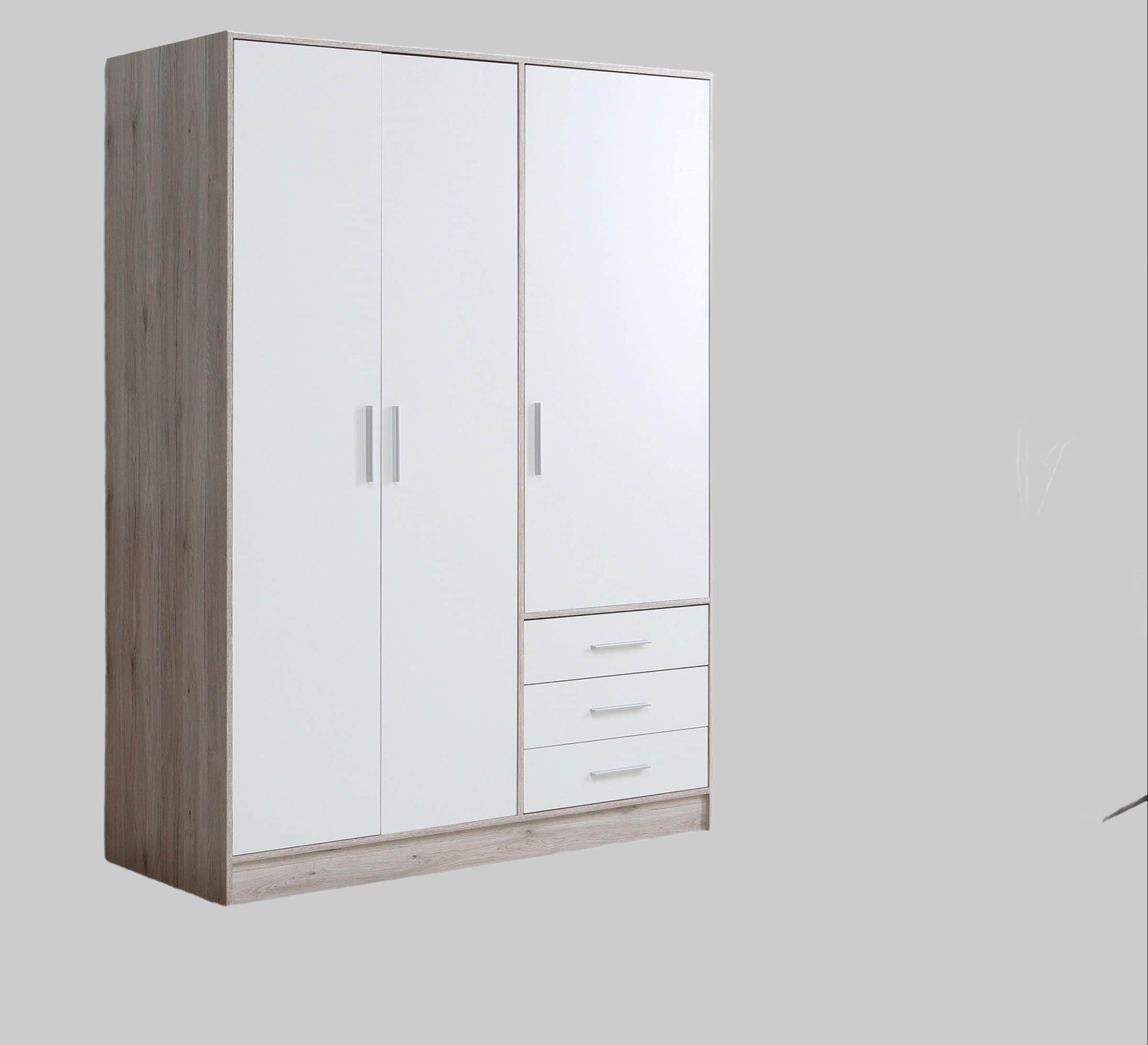 FORTE Schränke FORTE Kleiderschrank 'Jupiter' Made in Europe | 60x200 cm | 2 Breiten (80/120 cm) | 4 Farben | Mit Schubladen & variablen Einlegeböden | FSC®-Holz | Moderner Stauraum eiche/weiß