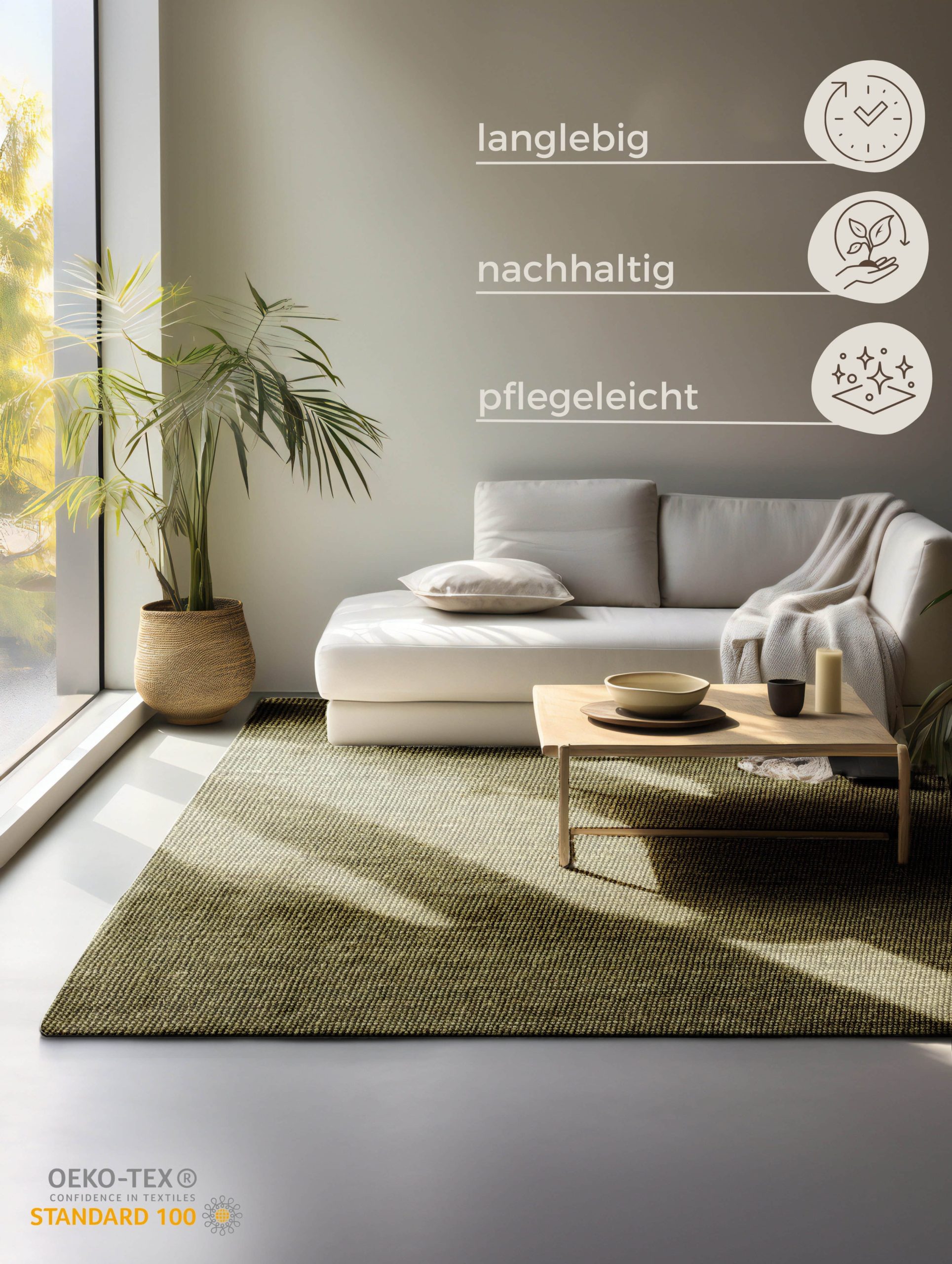 HANSE Home Teppich 'Jaipur' | Natur Jute Teppich 10 mm Höhe | Handgewebt | Wohnzimmer, Flur, Schlafzimmer | Boho & Scandi Style | Fußbodenheizung geeignet Grün Teppiche HANSE Home