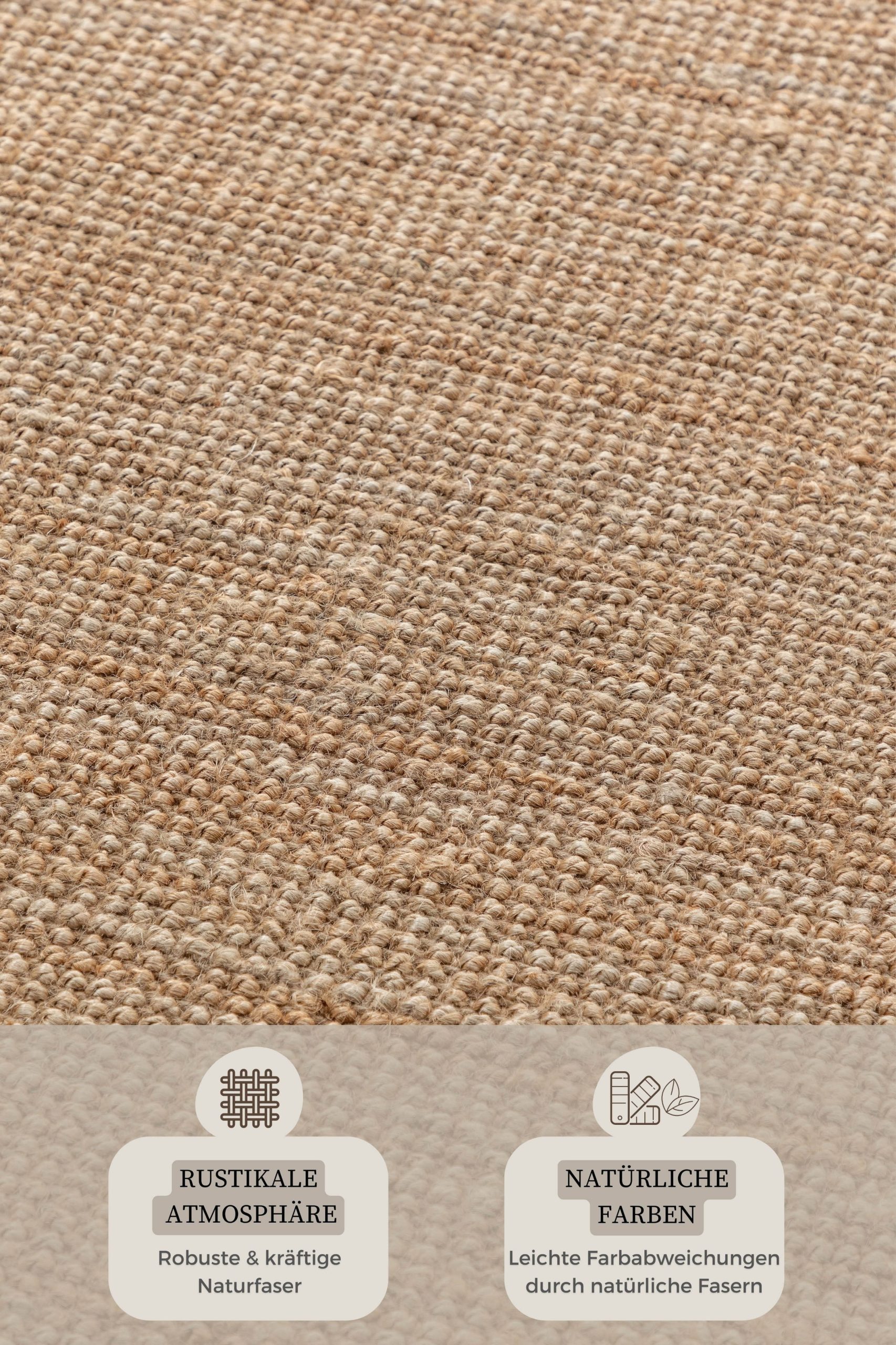 HANSE Home HANSE Home Teppich 'Jaipur' | Natur Jute Teppich 10 mm Höhe | Handgewebt | Wohnzimmer, Flur, Schlafzimmer | Boho & Scandi Style | Fußbodenheizung geeignet Naturgold Teppiche