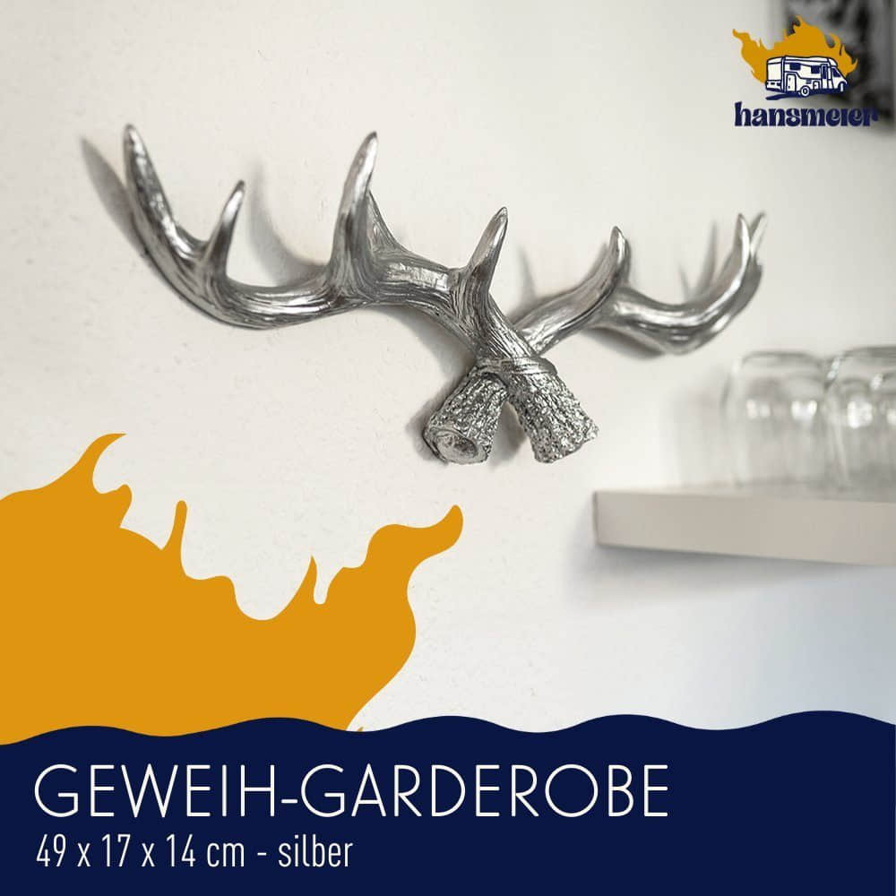 Hansmeier Wandgarderobe Hirschgeweih – Elegante Polyresin-Garderobe für Flur & Wohnzimmer (49x17x14 cm) Silber Hansmeier Garderoben