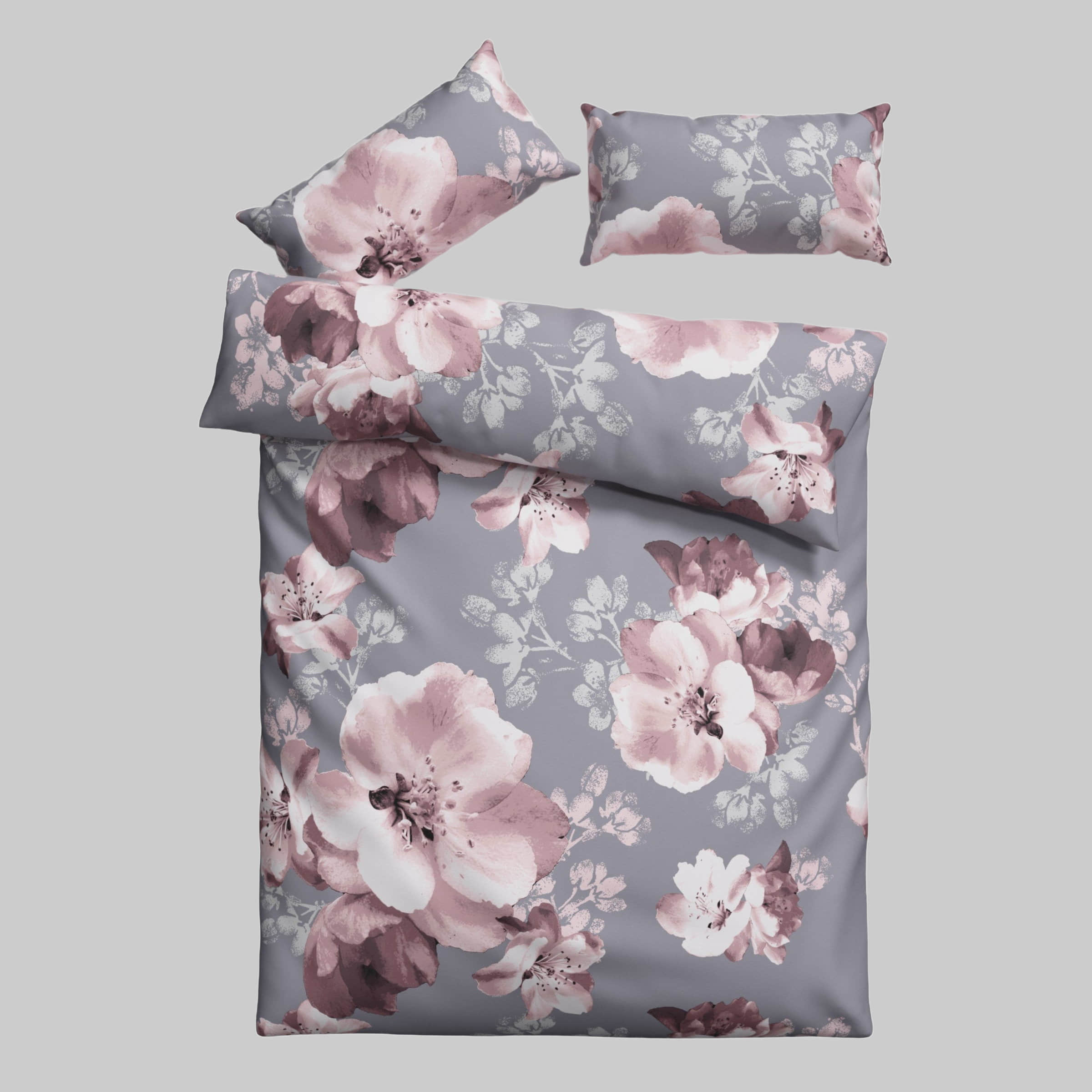 Home affaire Home affaire Bettwäsche »MELINA« – Florale 2-teilige Garnitur mit Reißverschluss | 100% Baumwolle | Renforcé-Qualität | Größen ab 135x200 cm grau Bettwäsche
