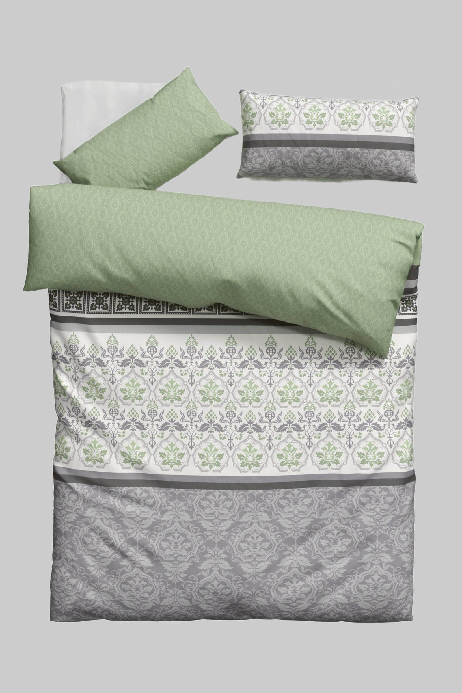Bettwäsche Home affaire Home affaire 'Cremona' Reversible Bedding Set | Premium Polycotton Blend | OEKO-TEX Certified | Sustainable Cotton | 2-Piece Set (Duvet Cover + Pillowcase) | 135x200cm grün