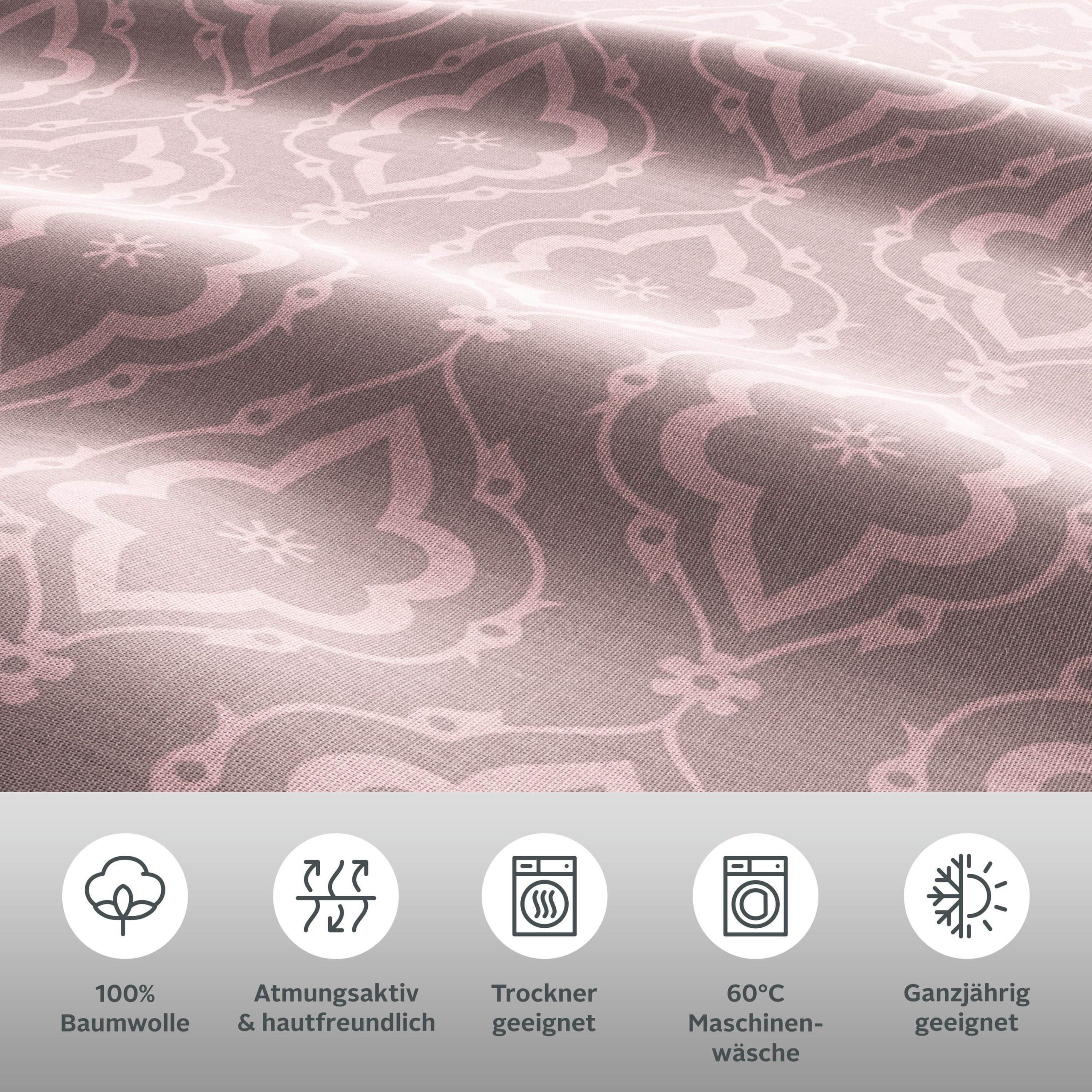 Home affaire Home affaire 'Cremona' Reversible Bedding Set | Premium Polycotton Blend | OEKO-TEX Certified | Sustainable Cotton | 2-Piece Set (Duvet Cover + Pillowcase) | 135x200cm grau-rosé Bettwäsche