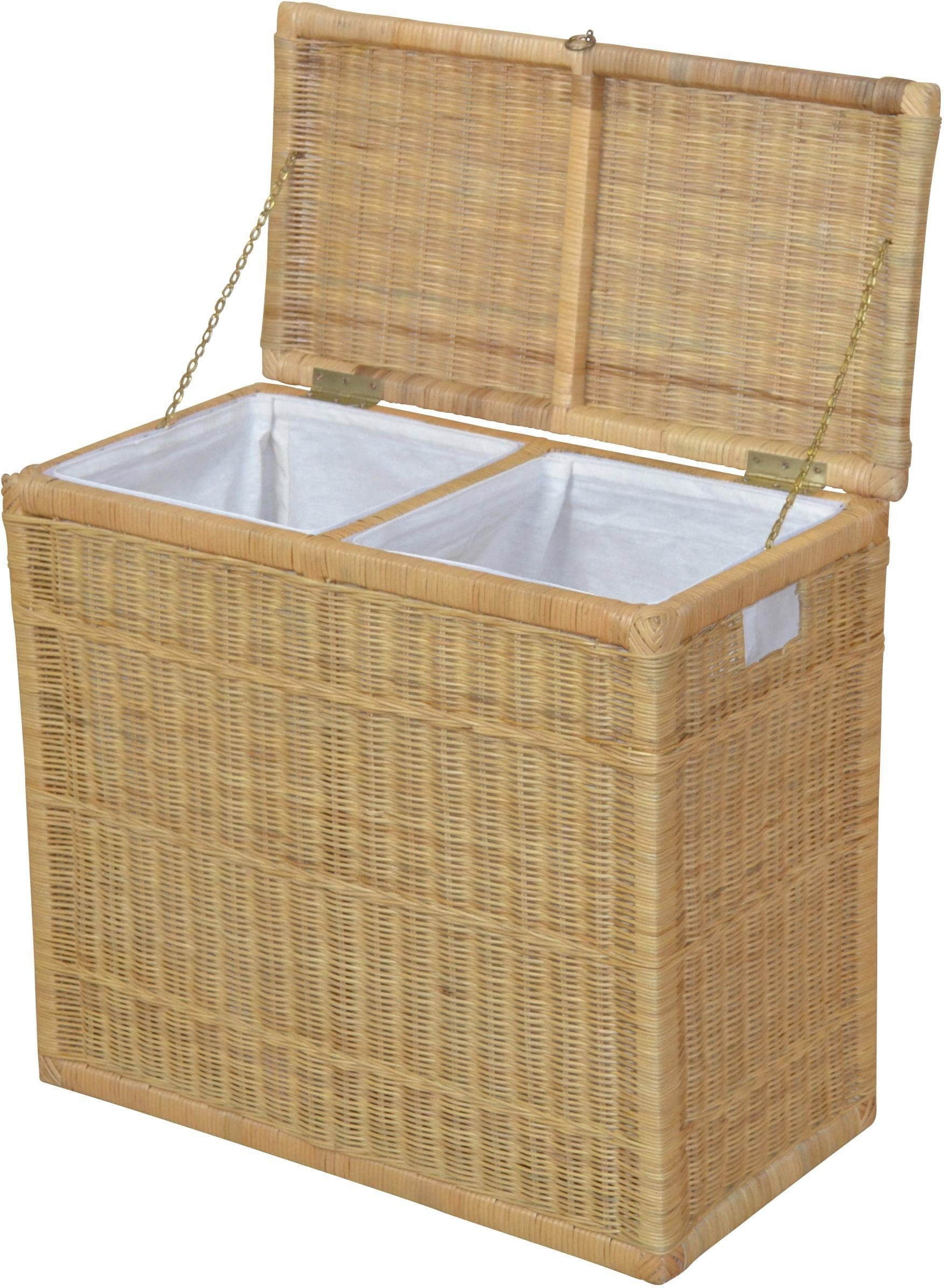 Home affaire Duo Rattan Laundry Hamper - 2-Compartment Woven Storage Basket with Lid, 67cm Height - Farmhouse Style Organization Solution natur Bad & Sanitär Home affaire