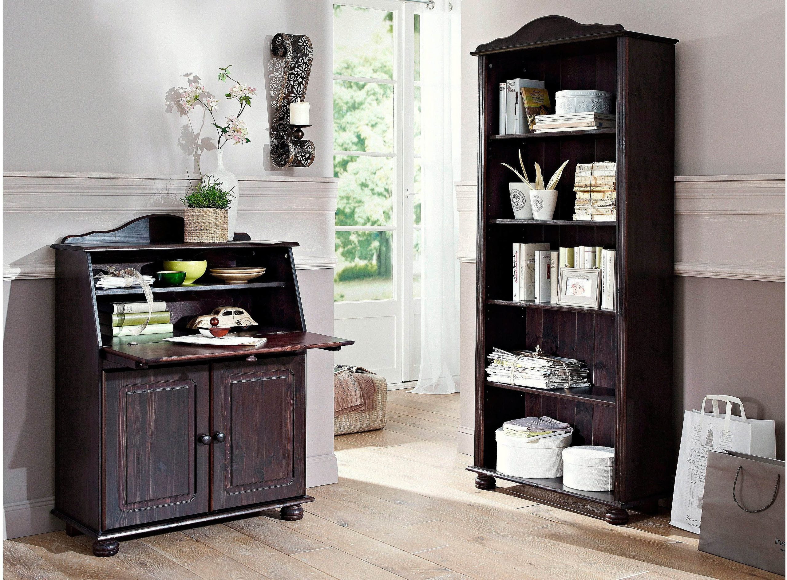 Home affaire Sekretär »Mette« Landhausstil aus Massivholz (Kiefer) | 82 cm Breite mit verstellbaren Fächern & klappbarer Schreibtischplatte dunkelbraun Tische Home affaire