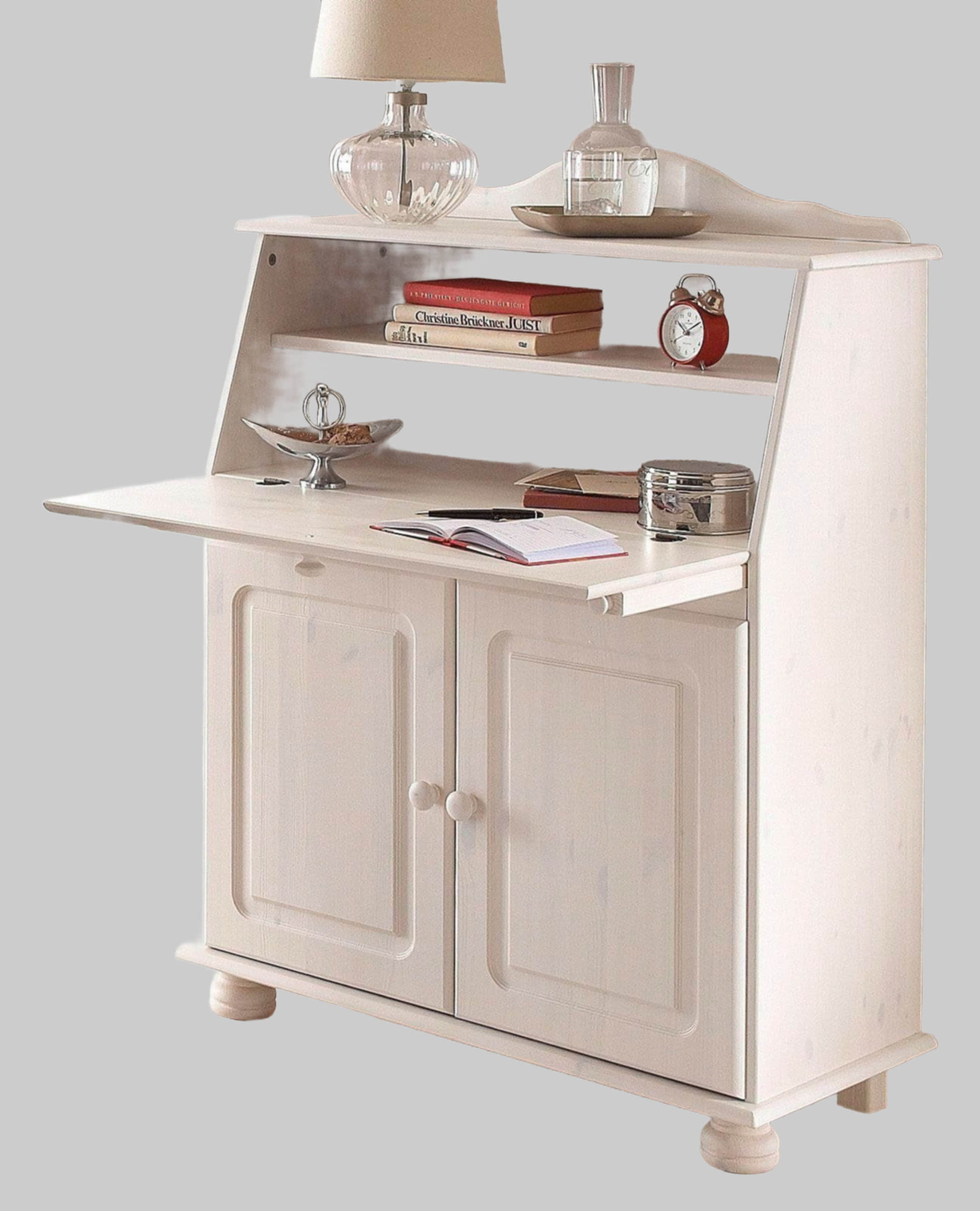Home affaire Tische Home affaire Sekretär »Mette« Landhausstil aus Massivholz (Kiefer) | 82 cm Breite mit verstellbaren Fächern & klappbarer Schreibtischplatte weiß