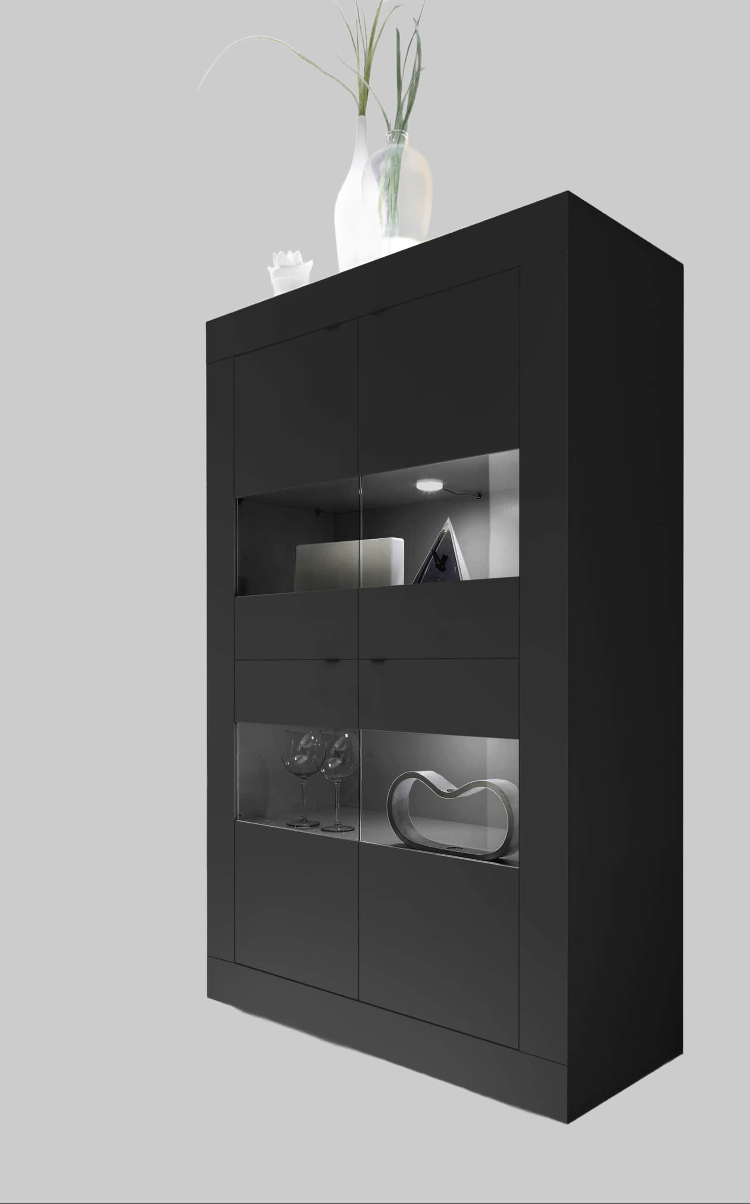 INOSIGN INOSIGN 'Basic' Display Cabinet - 162 cm Height, 4 Doors with Metal Handles, Modern Frame Design, High Cabinet with Storage Schwarz ma Schränke