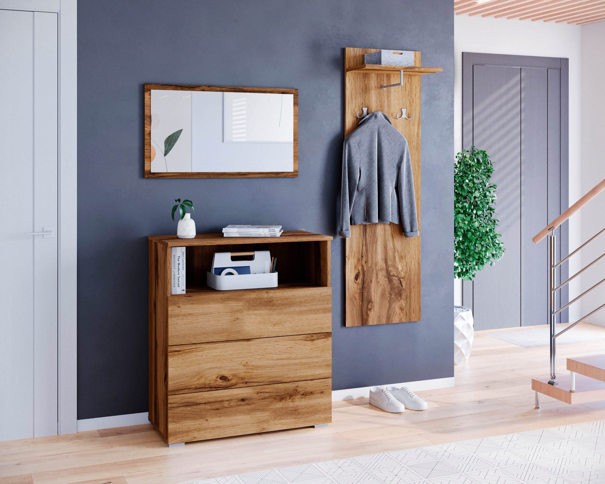 Garderobe & Flur INOSIGN INOSIGN Garderoben-Set »PARIS/TOKYO« (3-teilig, 140 cm) mit Spiegel – Hochglanz-Design, FSC®-Holzwerkstoff & flexible Montage Votan eich