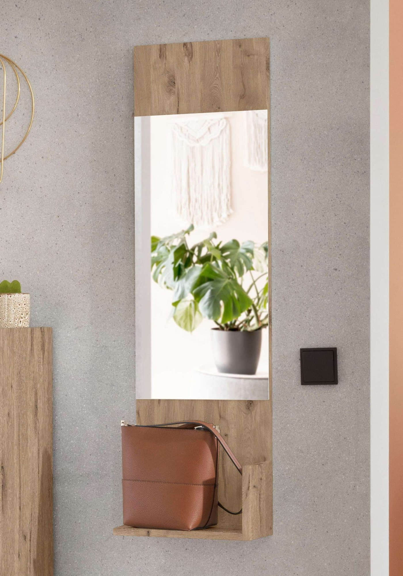 INOSIGN Dekoration INOSIGN Garderobenspiegel »Kosmo« 32 cm Breite | Hochformat mit Ablagefläche | Sicherheitsglas & Holzwerkstoff | Wengé-Optik | inkl. Montagematerial Wiking Eiche