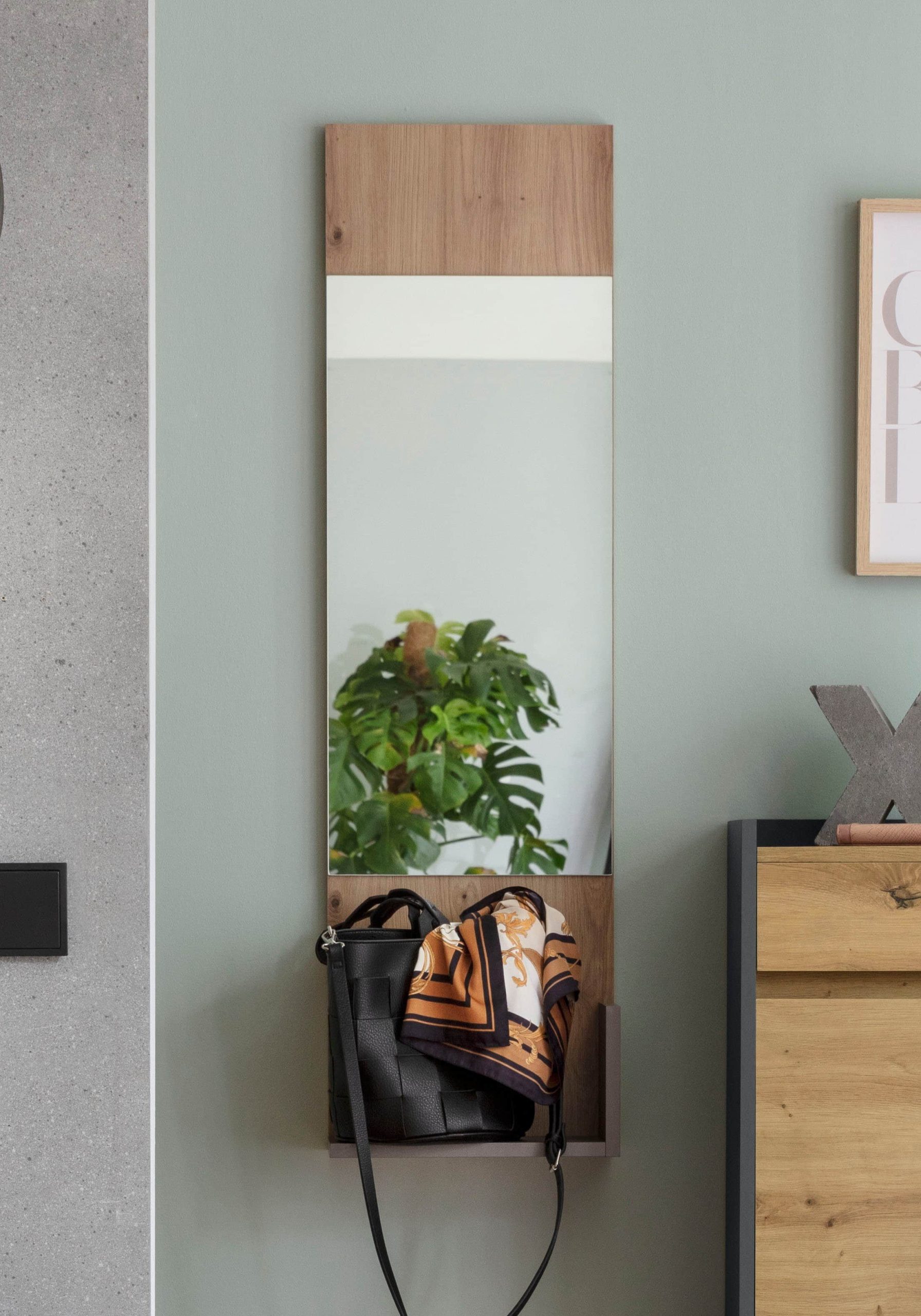 INOSIGN Garderobenspiegel »Kosmo« 32 cm Breite | Hochformat mit Ablagefläche | Sicherheitsglas & Holzwerkstoff | Wengé-Optik | inkl. Montagematerial eiche/anth Dekoration INOSIGN