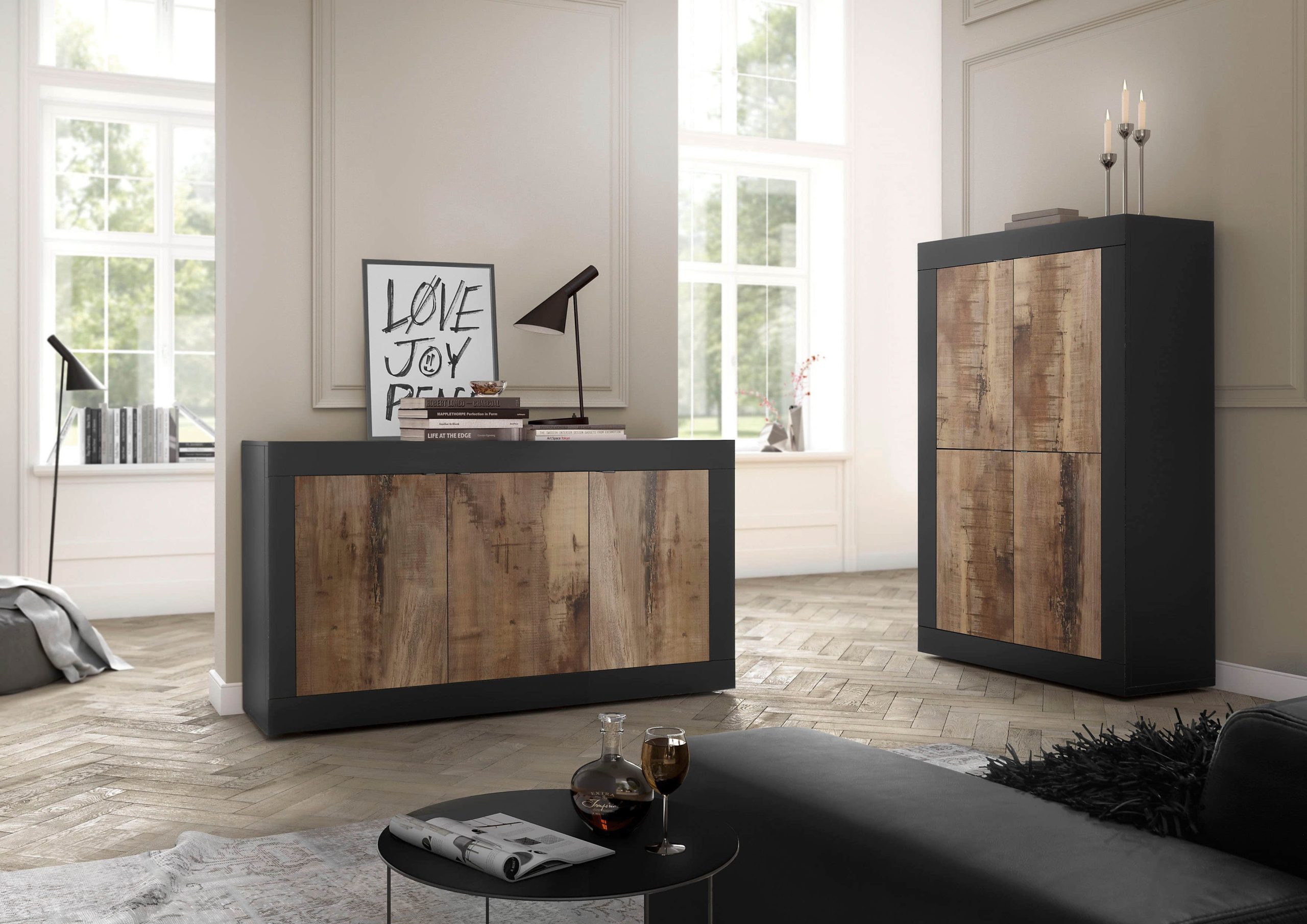 INOSIGN Highboard Basic | 162 cm hoch, 102 cm breit | 4-türige Kommode mit Metallgriffen & viel Stauraum | Italian Design | FSC®-Holz | Farbauswahl schwarz ma INOSIGN Kommoden & Sideboards