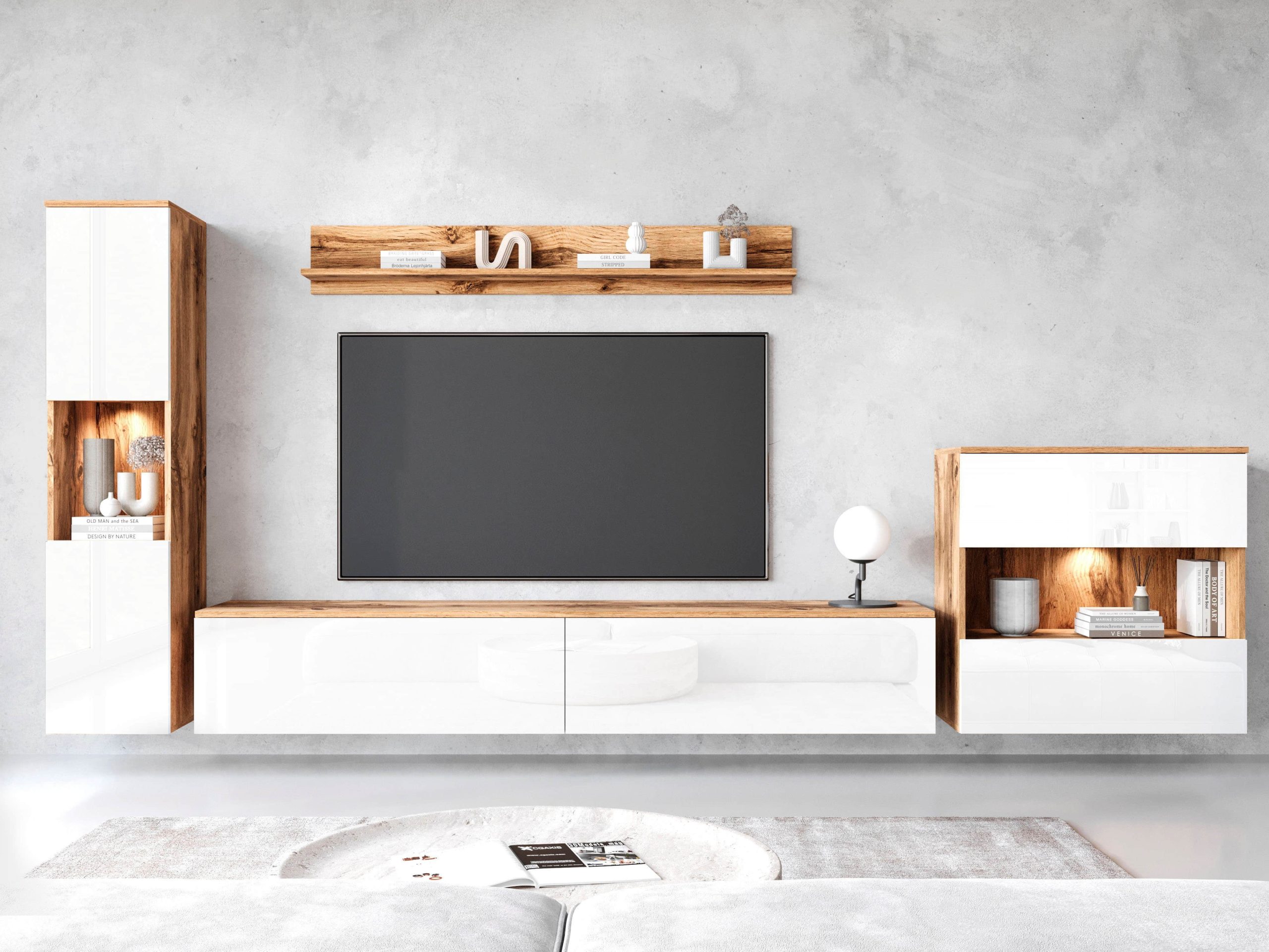 INOSIGN INOSIGN 'PARIS' 4-Piece TV Wall Unit | 300cm Handleless Design | Wall-Mounted or Freestanding | FSC-Certified Wood eichefarbe Wohnwände