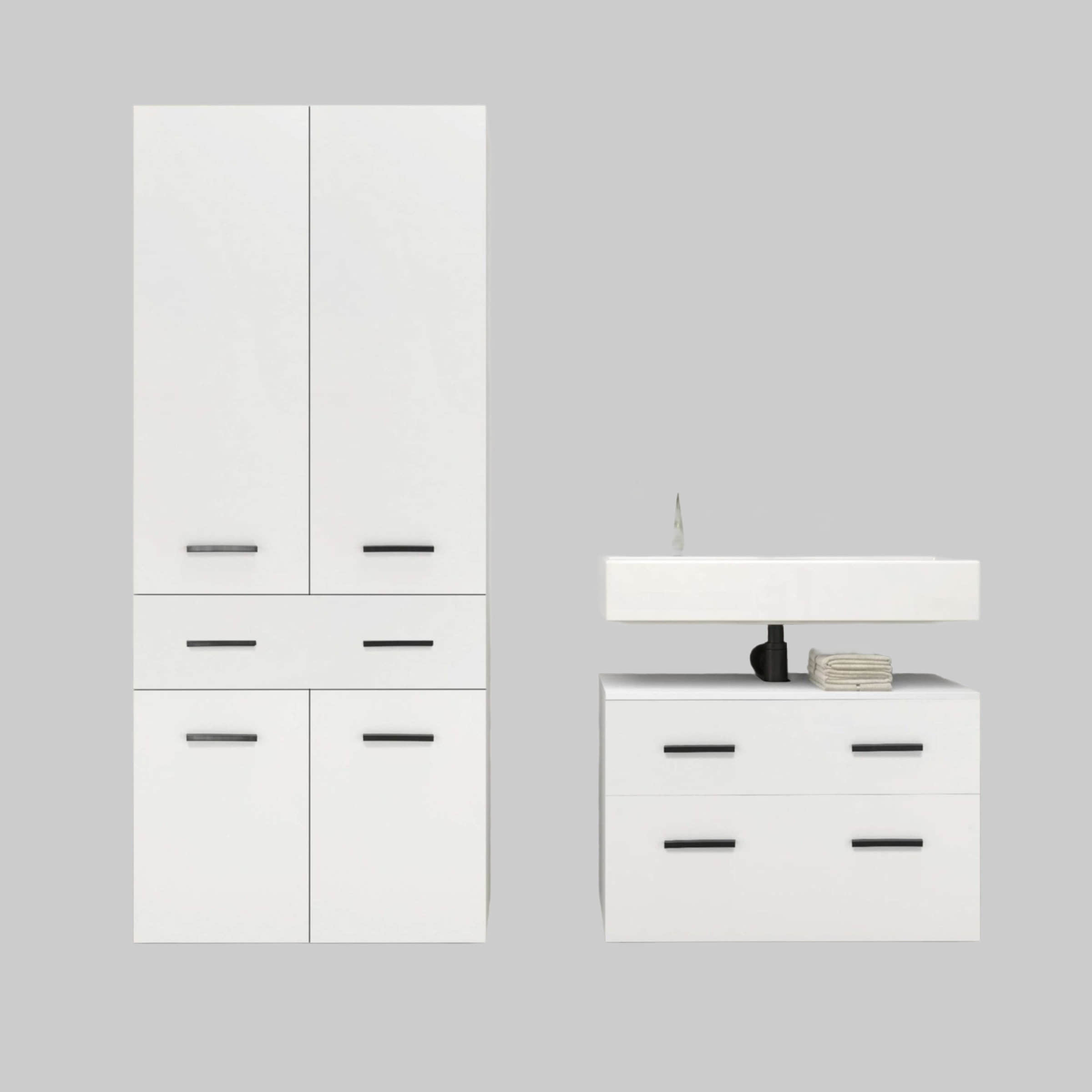 Schränke INOSIGN INOSIGN Waschbeckenunterschrank Skara 80 cm - Moderner Badschrank mit Schubkasten & Klappe, schwarze Griffe, Höhe 55 cm, FSC®-Holzwerkstoff weiß