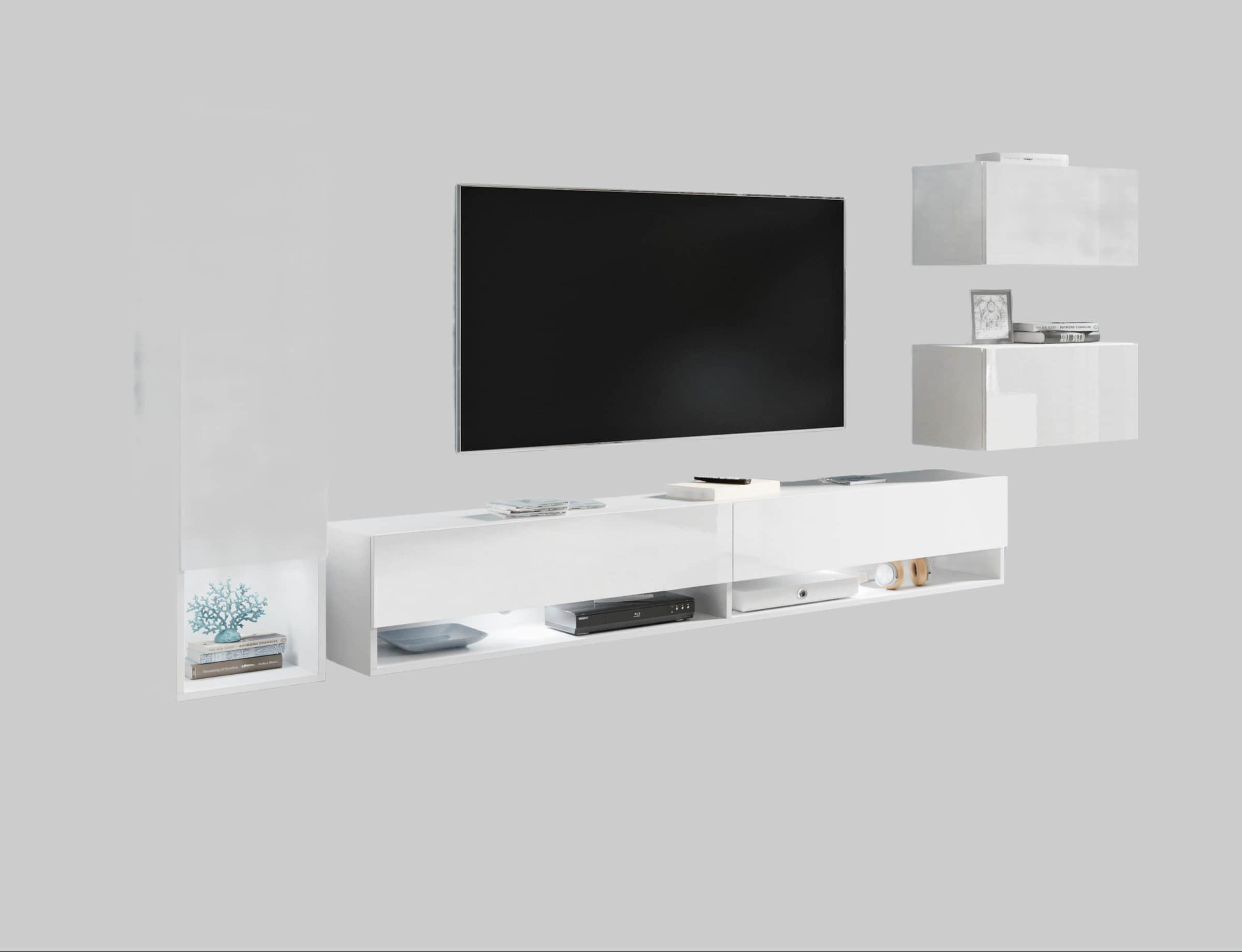 Wohnwände INOSIGN INOSIGN Wohnwand »Amadeo« (4-teiliges Set) - Weiße Hochglanzfronten mit Stauraumschrank & Lowboard weiss/weiss