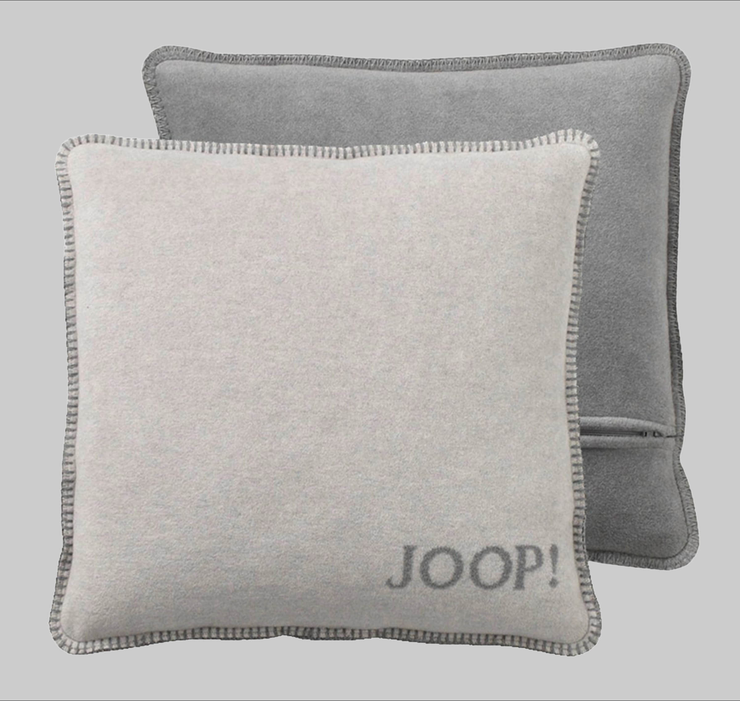 JOOP! Designer Double-Faced Fleece Cushion Cover 50x50cm - Reversible Anthracite/Taupe Pillow Case with Decorative Stitch Rauch-Grap Dekoration JOOP!