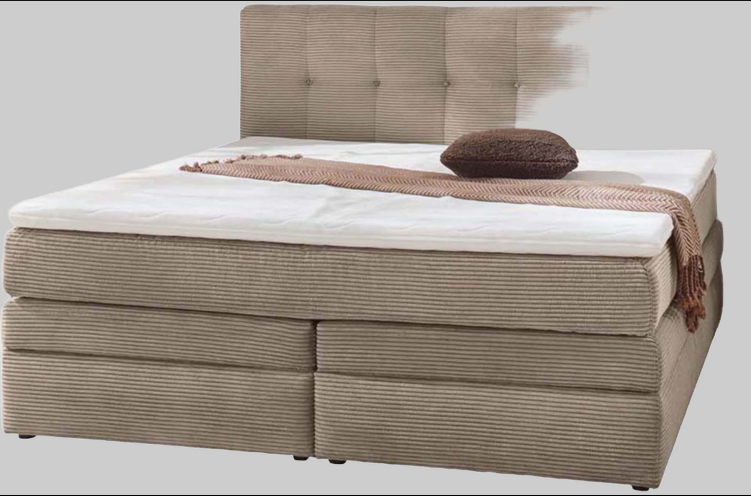 Jockenhöfer Gruppe Amy Boxspring Bed with Storage Base & Cold Foam Topper - 140cm/180cm Width Options | Velvet/Cord Upholstery taupe 426/18 Betten Jockenhu00F6fer Gruppe