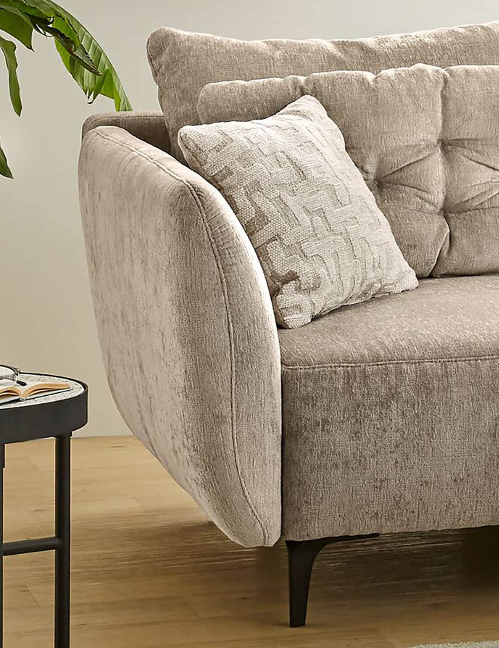 Jockenhöfer Gruppe Ecksofa Salo L-Form | Retro-Design mit Wellenfederung & 7 Kissen | Frei platzierbar & beidseitig nutzbar beige-grau Sofas Jockenhu00F6fer Gruppe