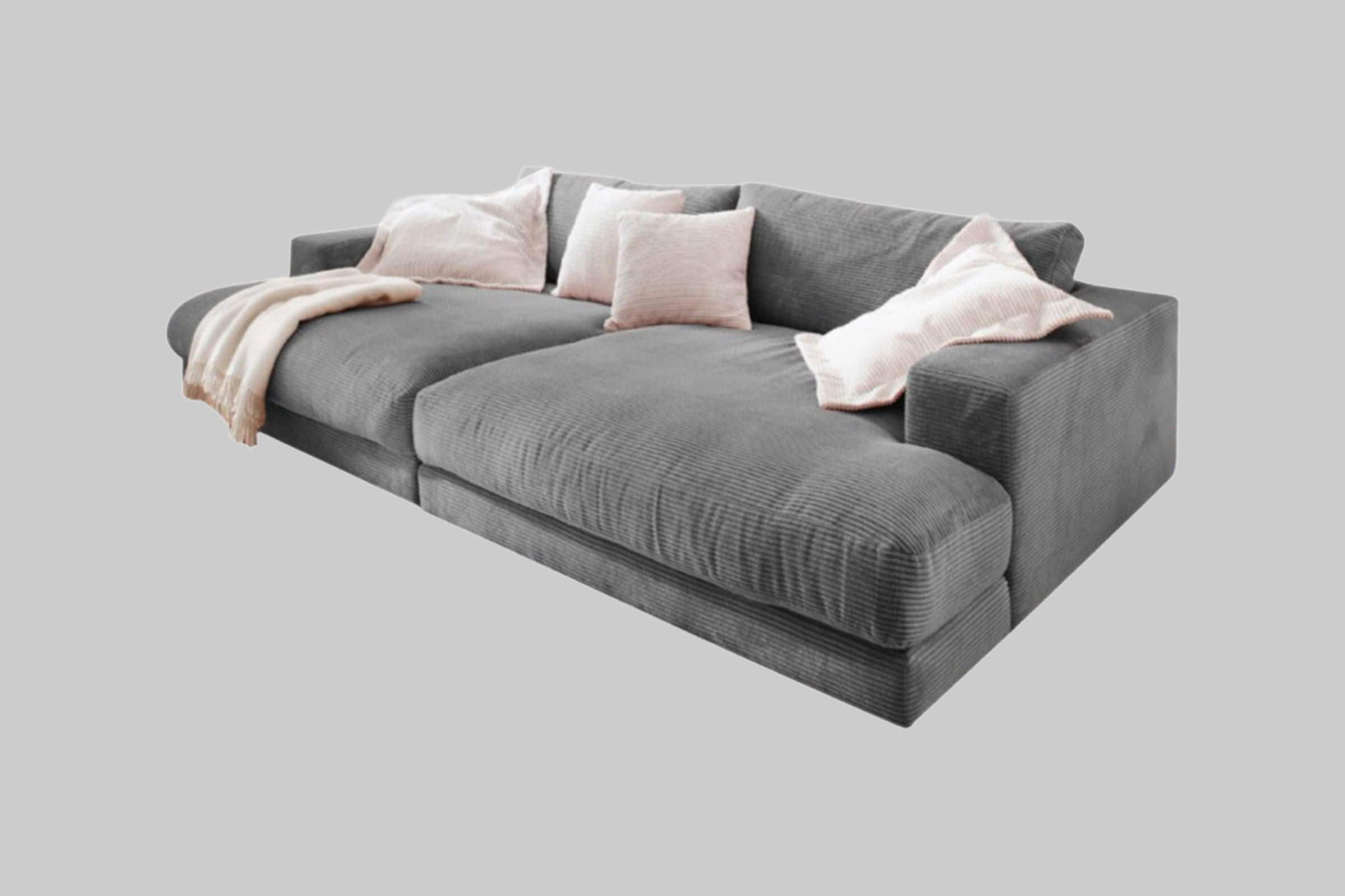 KAWOLA Big-Sofa MADELINE | XXL Komfortsofa in Cord oder Stoff | 220cm Breite | Relaxfunktion | Für 3-4 Personen grau KAWOLA Sofas