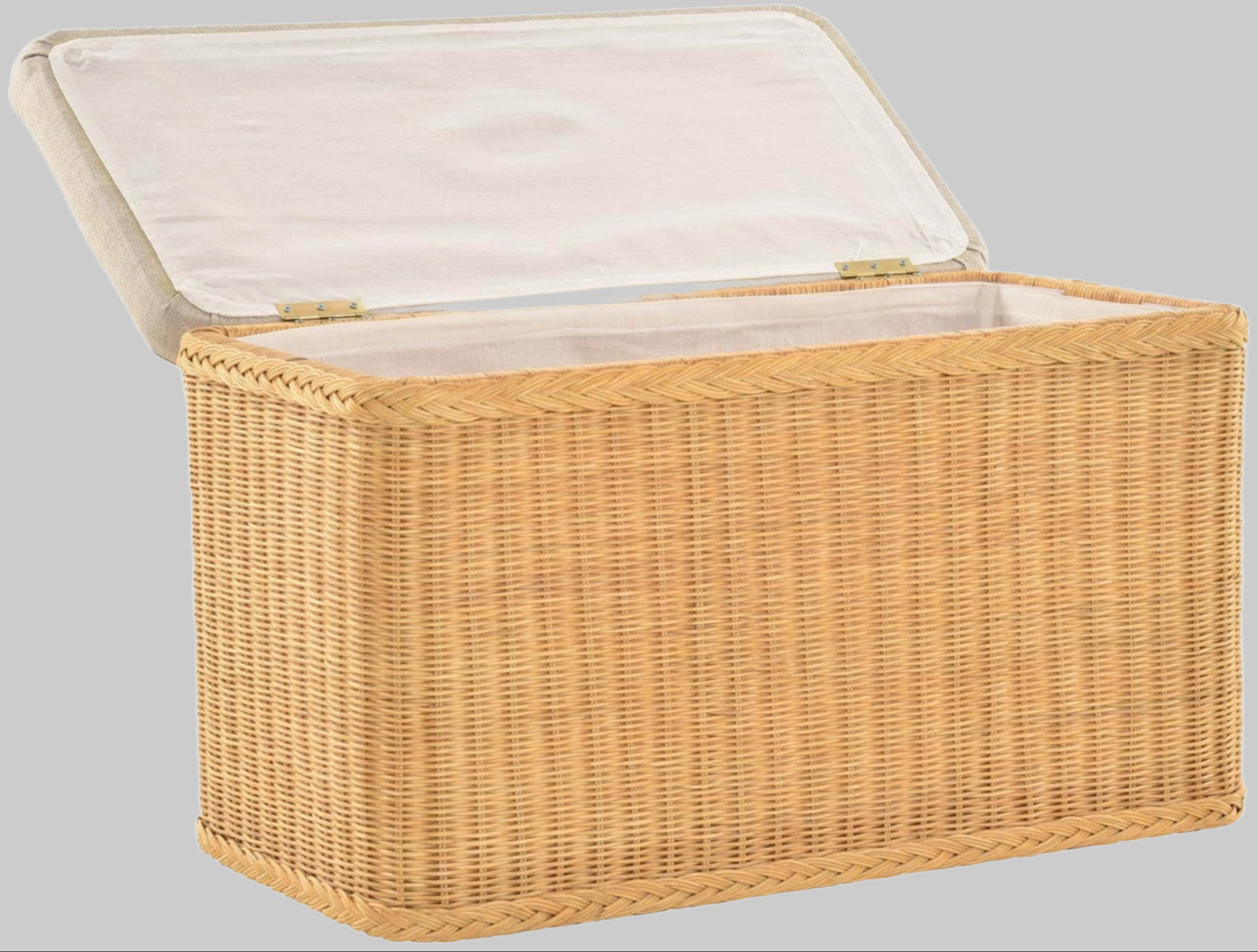 Krines Home Krines Home Premium Rattan Laundry Hamper – Rectangular Storage Box with Cushioned Seat (80×40×50cm) | Multifunctional Ottoman & Wäschetruhe Honig Bad & Sanitär