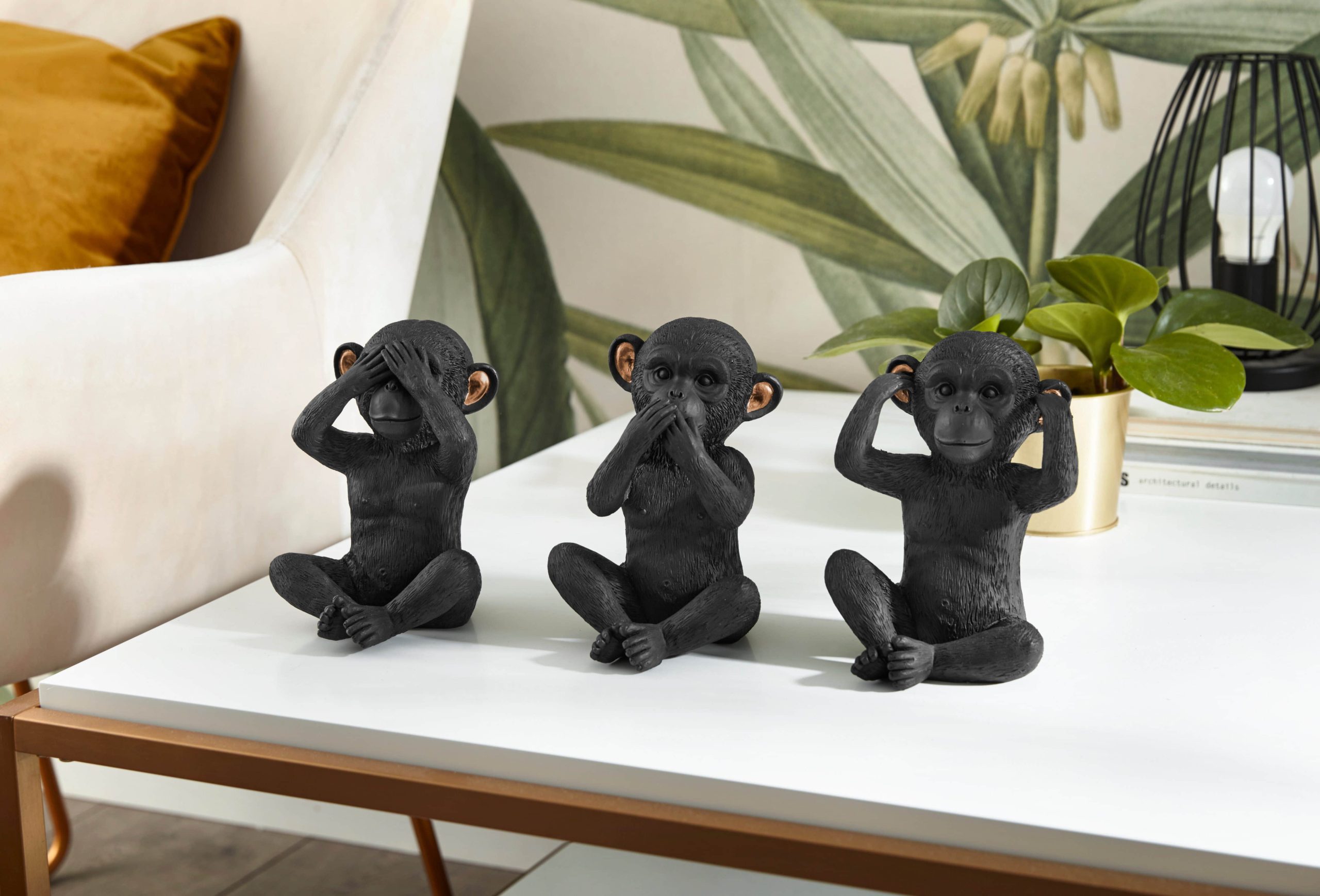 Leonique Premium Dekofiguren: 3 Affen-Set in Schwarz (13x12x18cm) – Symbolische 'Nichts sehen/hören/sagen' Polyresin-Figuren Leonique Dekoration