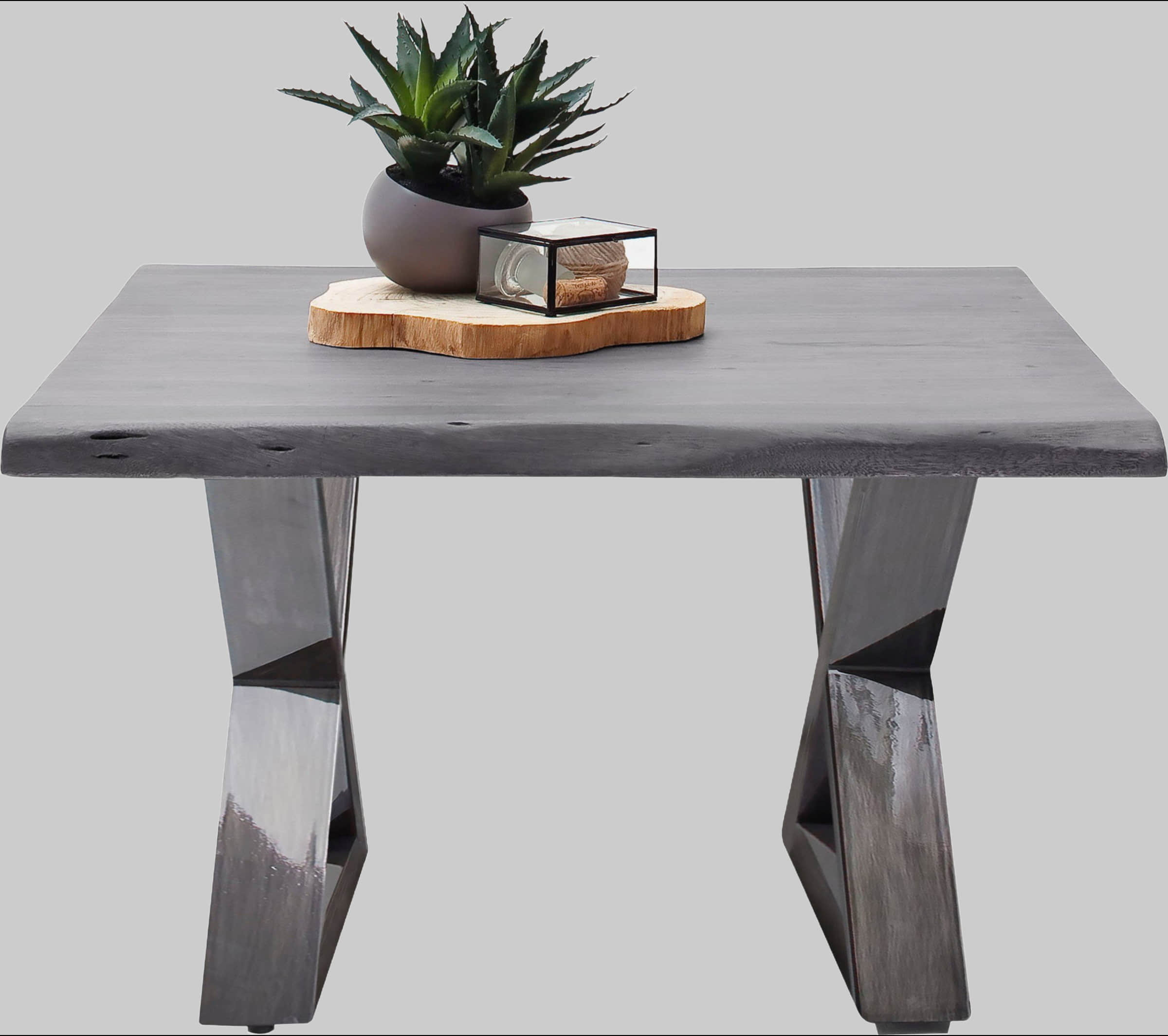 MCA furniture Couchtisch »Cartagena« - Massivholz Akazie mit Baumkante | Natürliche Risse & Löcher | Rustikales Design | X-Metallgestell Grau MCA furniture Tische