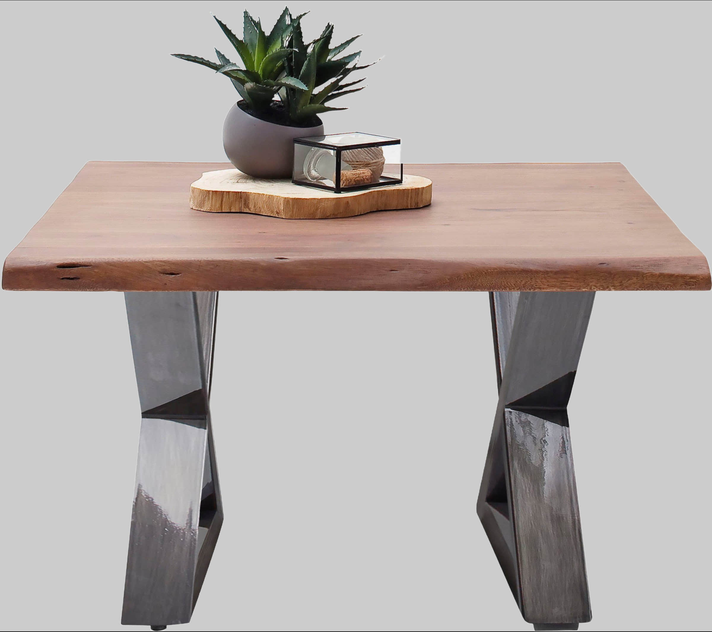 MCA furniture Couchtisch »Cartagena« - Massivholz Akazie mit Baumkante | Natürliche Risse & Löcher | Rustikales Design | X-Metallgestell Walnuss Tische MCA furniture