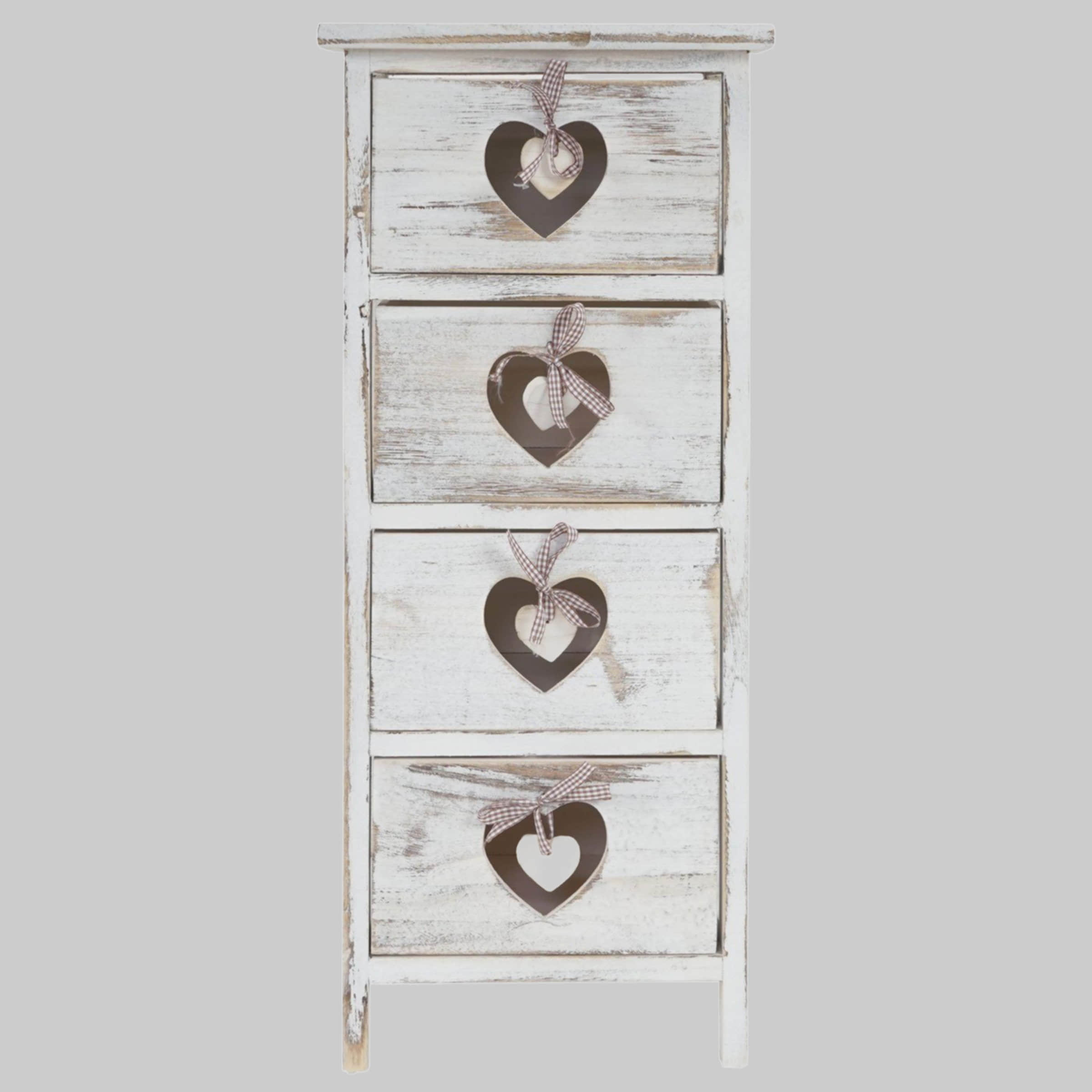 MCW MCW Kommode Sues Shabby-Look Vintage | 4 Schubladen aus Paulowniaholz | 66x37x27cm | Grau-Blau mit Herzornamenten weiß Kommoden & Sideboards