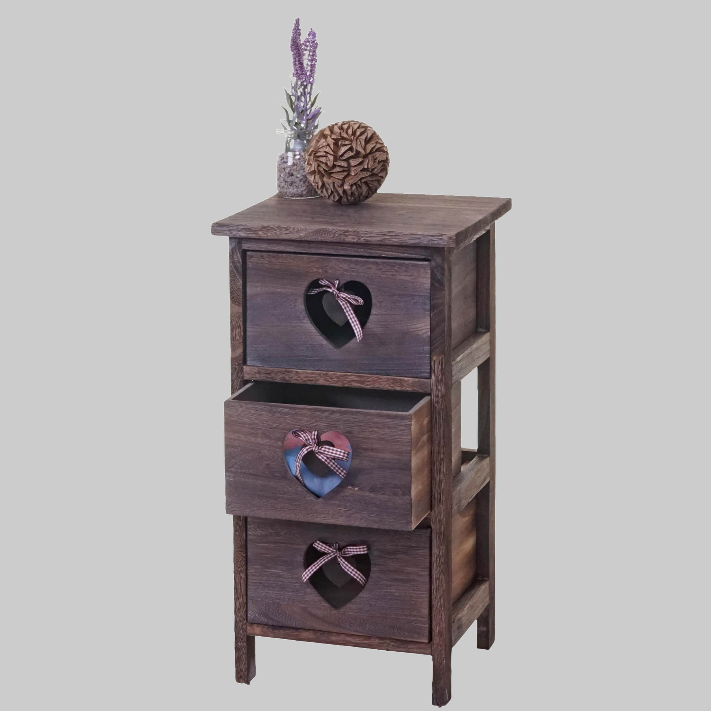 MCW MCW Kommode Sues-3 | Shabby-Look Kommode mit 3 Schubladen & Herzornamenten | 55x29x25cm | Massivholz Vintage Design braun Kommoden & Sideboards