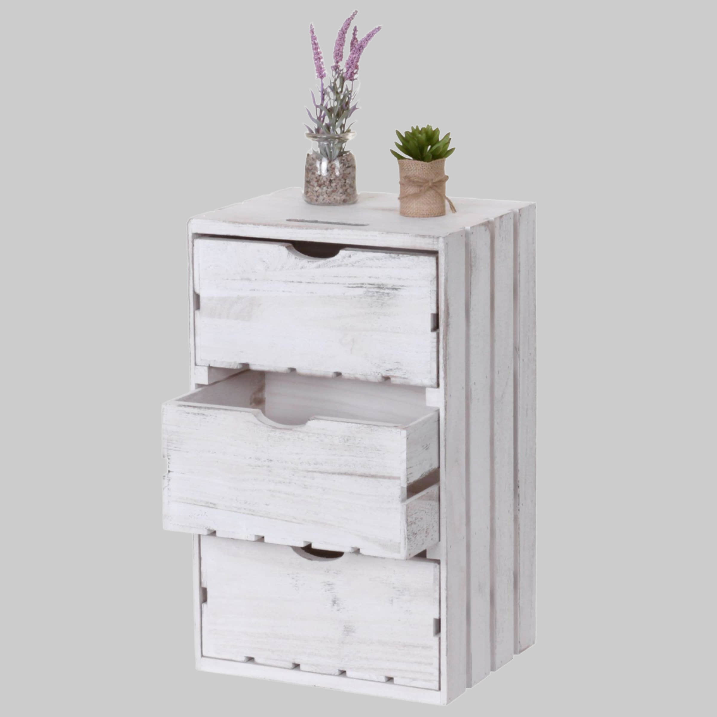 MCW Schubkastenkommode MCW-C62-K – 3 Schubladen Shabby-Look Vintage Weiß | Paulowniaholz | 74x30x25 cm | Fertig montiert weiß-shabb Kommoden & Sideboards MCW