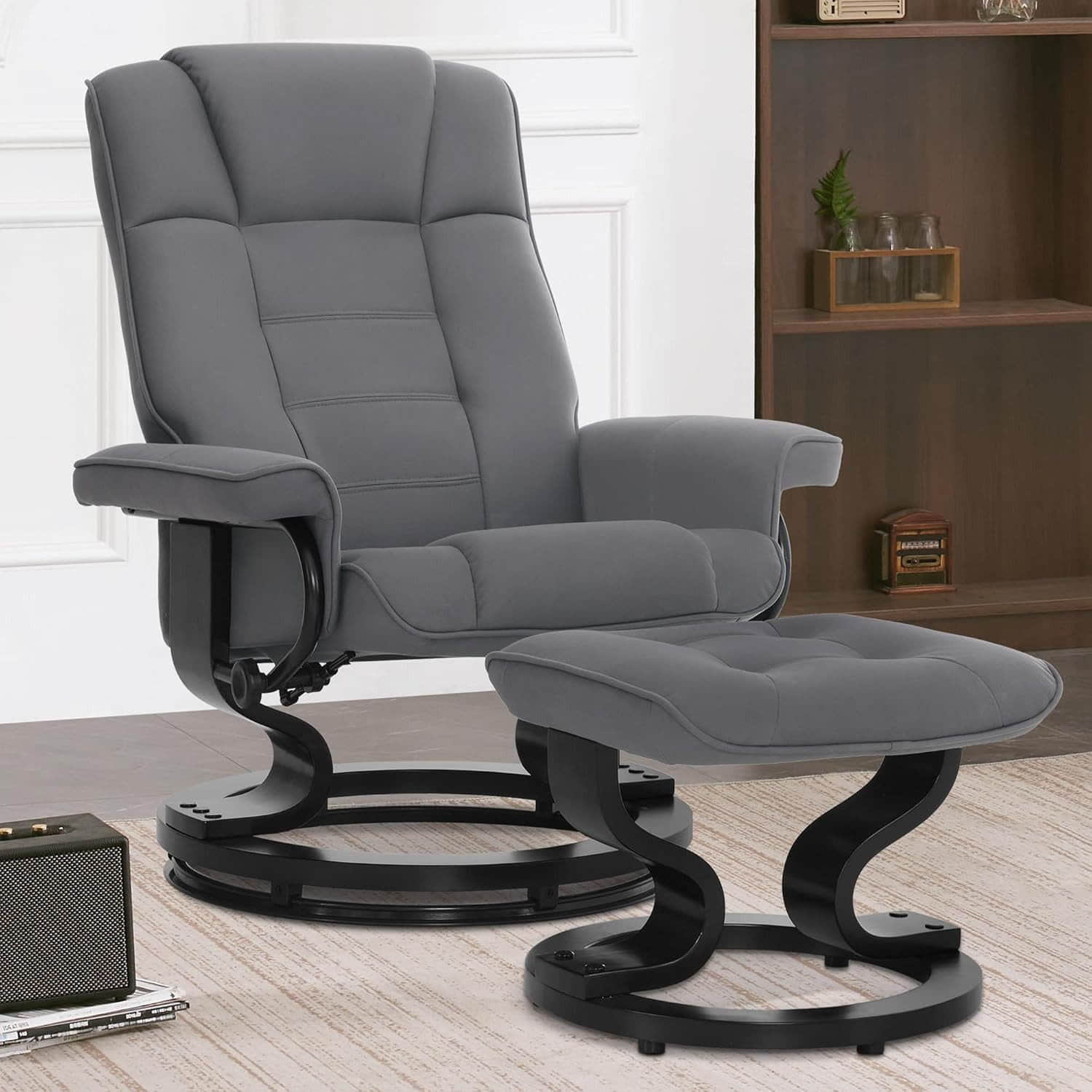 Sessel MCombo MCombo Premium Relaxsessel mit Hocker 9019 - Ergonomischer Fernsehsessel mit Relaxfunktion in Schwarz-Kunstleder | Inkl. Fußhocker für maximalen Komfort Grau-Mikro