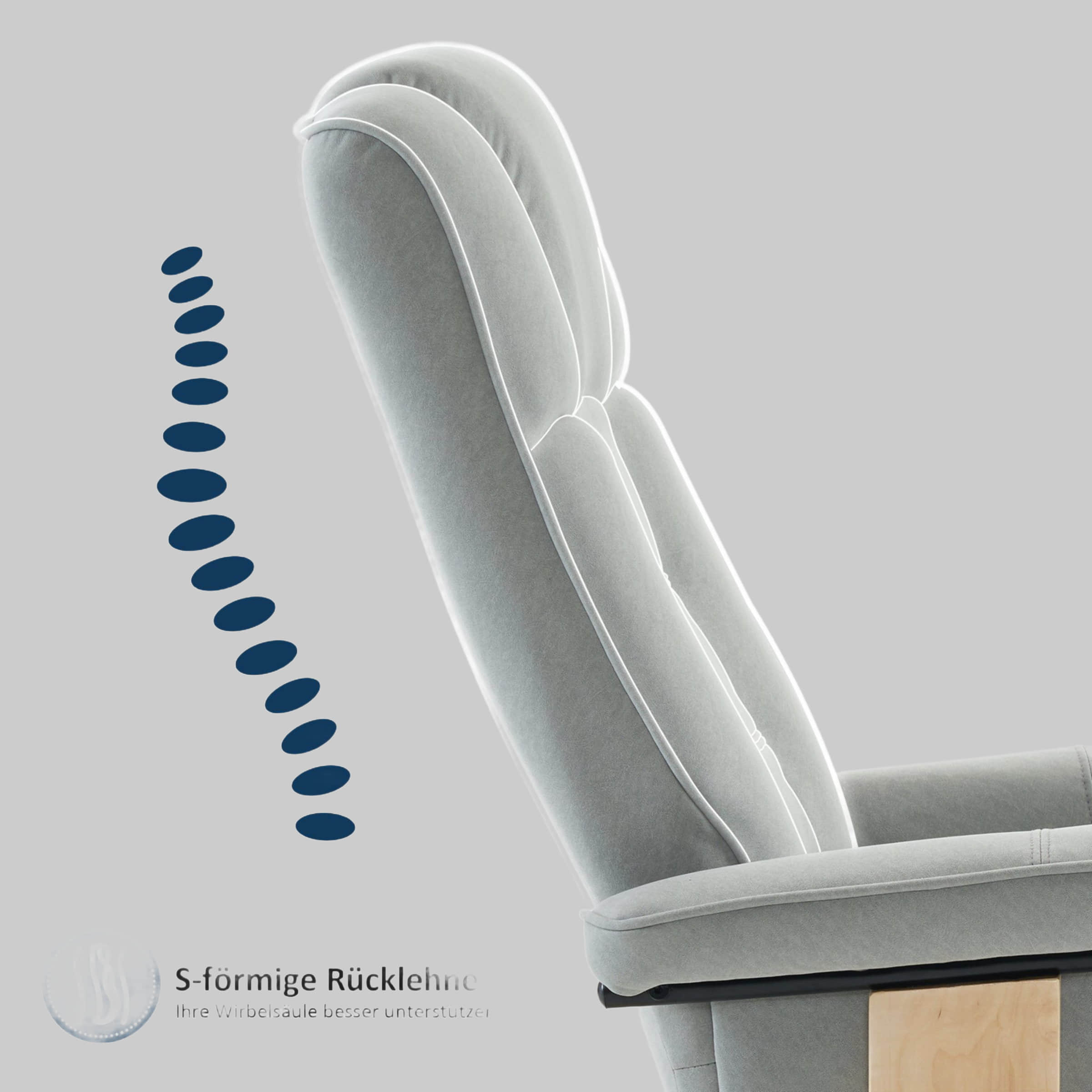 Sessel MCombo MCombo Premium Relaxsessel mit Hocker 9019 - Ergonomischer Fernsehsessel mit Relaxfunktion in Schwarz-Kunstleder | Inkl. Fußhocker für maximalen Komfort Hellgrau-M
