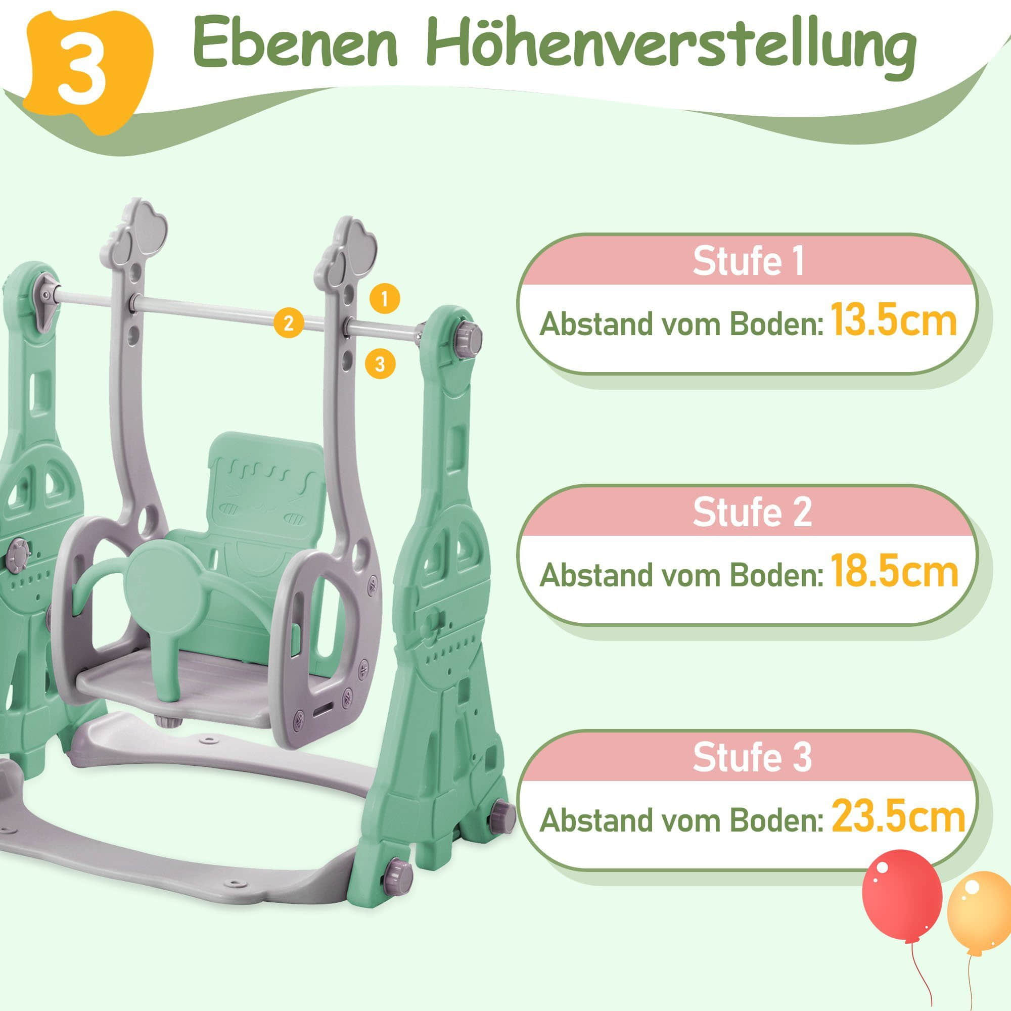 Garten & Balkon Merax Merax 3-in-1 Kinder Spielplatz Set mit Rutsche, Schaukel & Basketballkorb | HDPE-Material | Indoor/Outdoor | Sicher & Stabil Grün