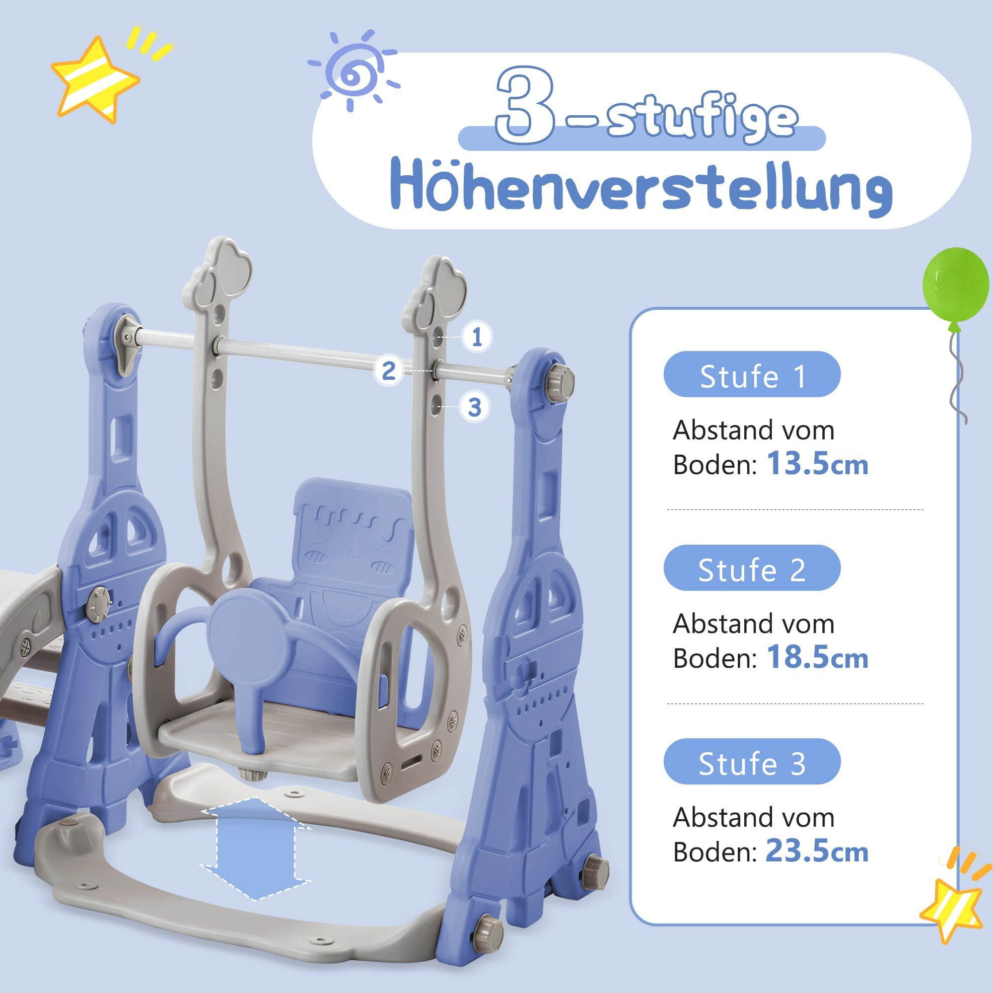 Garten & Balkon Merax Merax 3-in-1 Kinder Spielplatz Set mit Rutsche, Schaukel & Basketballkorb | HDPE-Material | Indoor/Outdoor | Sicher & Stabil Blau