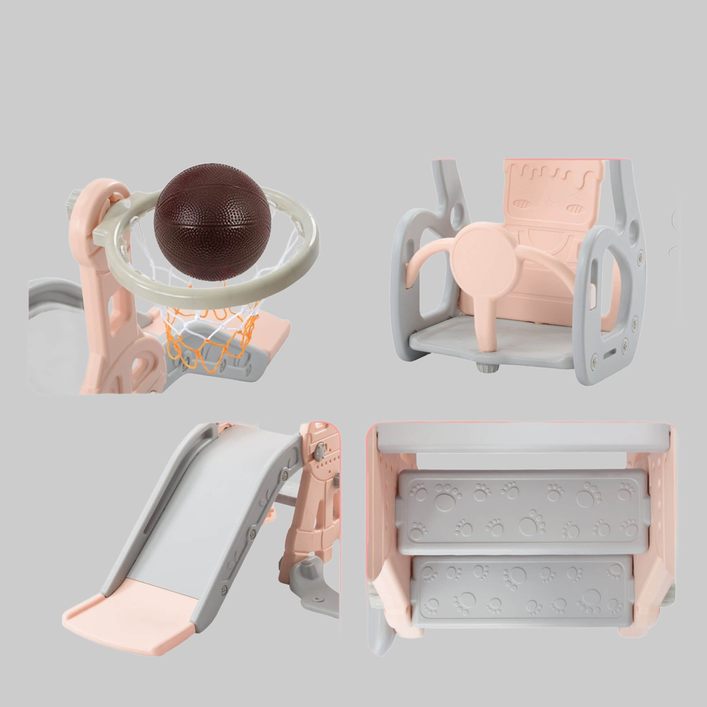 Merax Garten & Balkon Merax 3-in-1 Kinder Spielplatz Set mit Rutsche, Schaukel & Basketballkorb | HDPE-Material | Indoor/Outdoor | Sicher & Stabil Rosa
