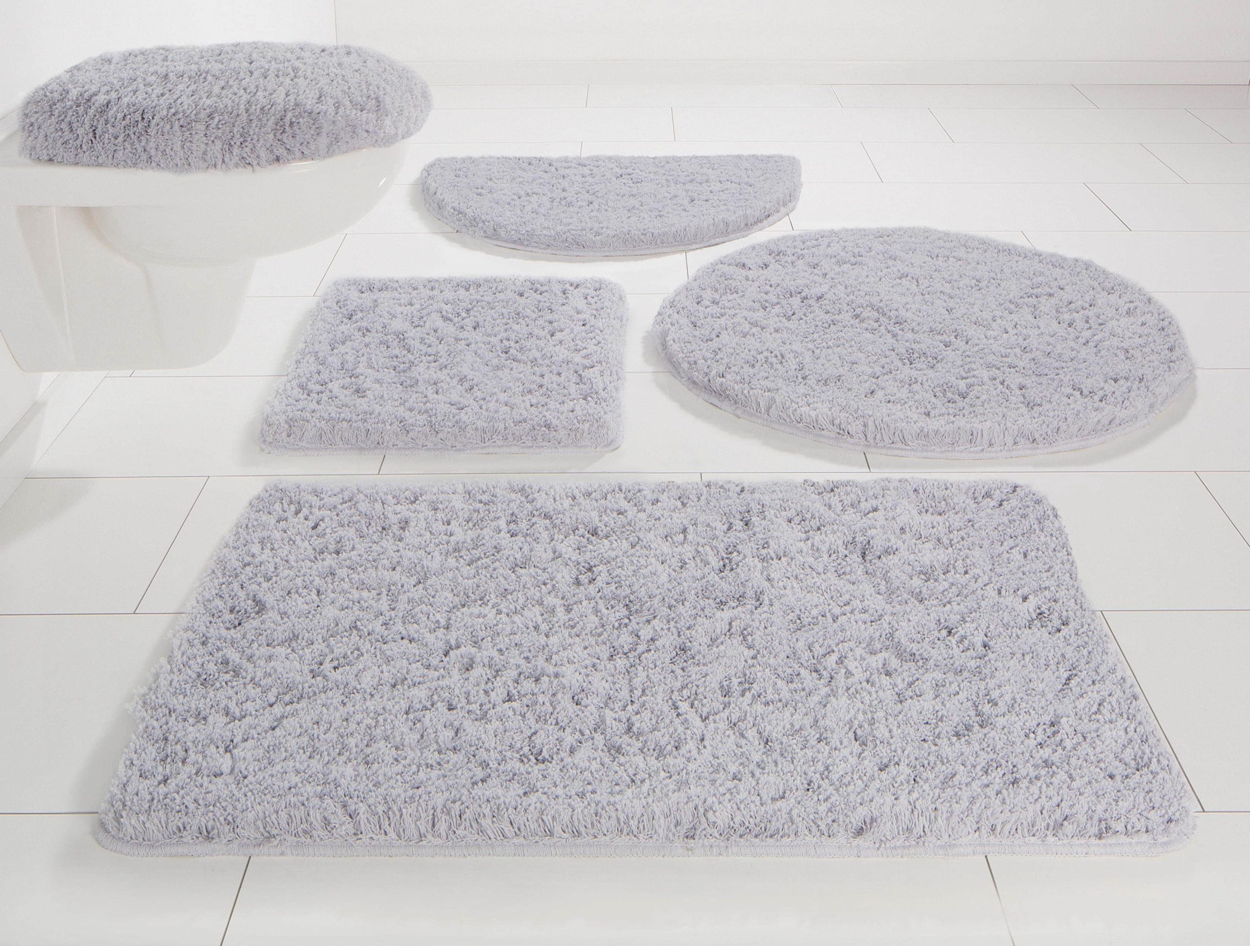 Badematten Mu00F6ve Möve Badematte 'Superwuschel' | 40mm hoch | Rutschhemmend | Schnelltrocknend | Verschiedene Größen (50x80cm/60x100cm) | Microfaser | Badezimmerteppich in Weiß/Grau/Beige silver
