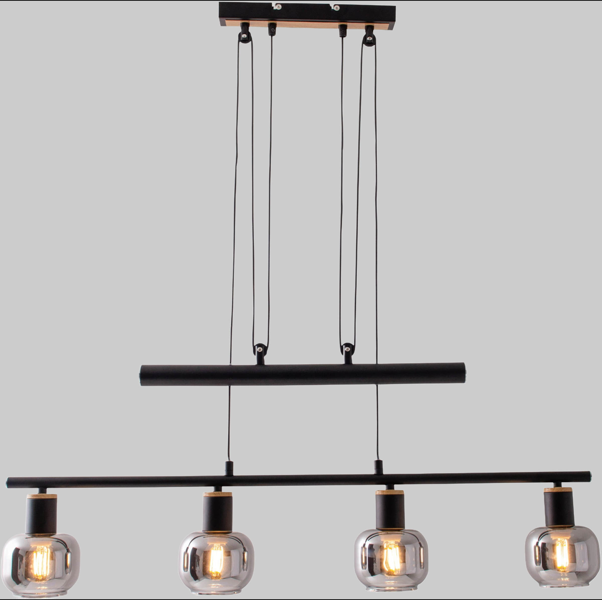 nu00E4ve NÄVE Fumoso 4-Arm Adjustable Pendant Light - Black Metal Frame with Smoked Glass Shades - 78cm Ceiling Lamp for Dining Room & Living Areas Lampen
