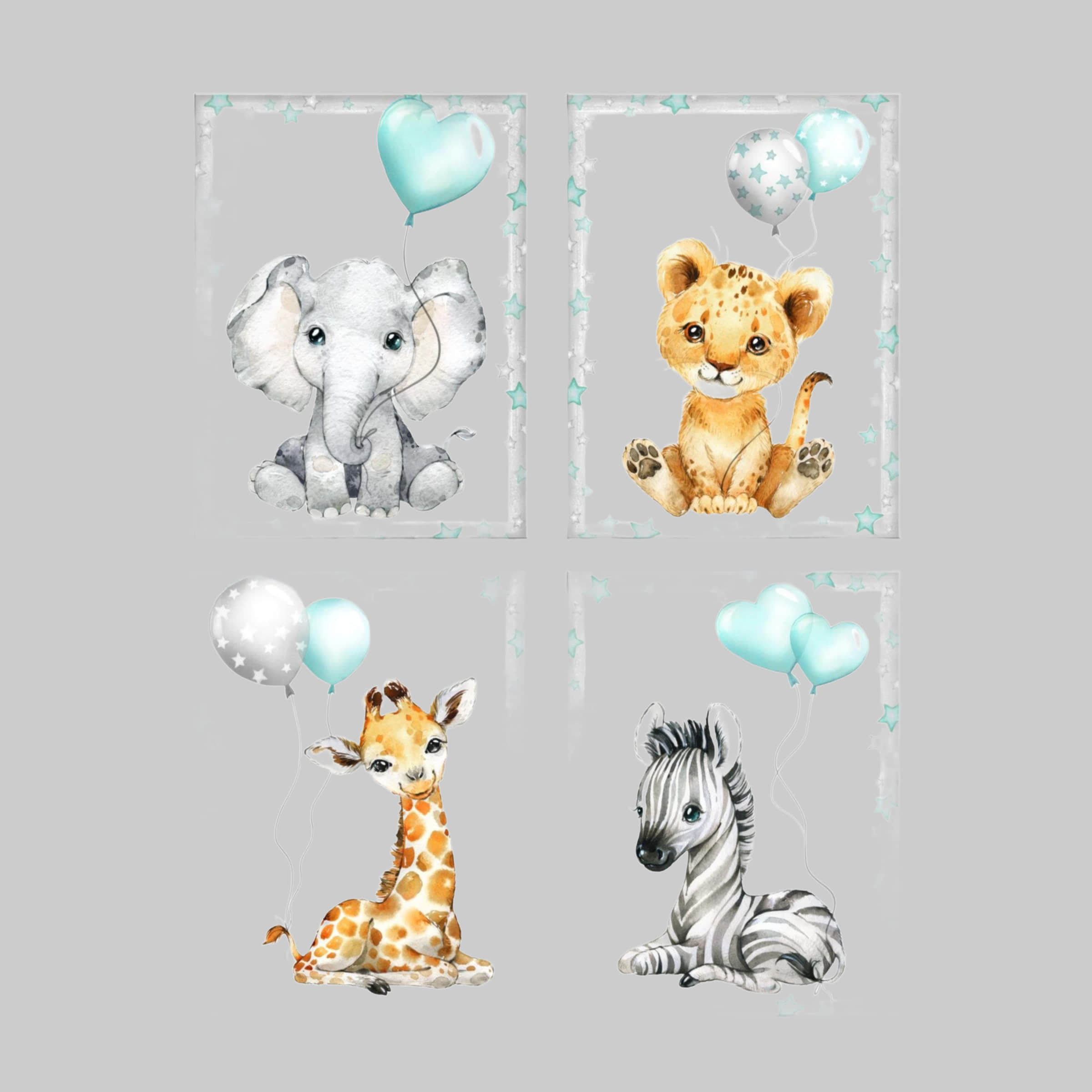 Novart Wandbilder-Set Tiere für Kinderzimmer - 4 Bilder 30x40 cm Aufhängefertig | Hochwertiger Druck | Made in Germany blau Dekoration Novart