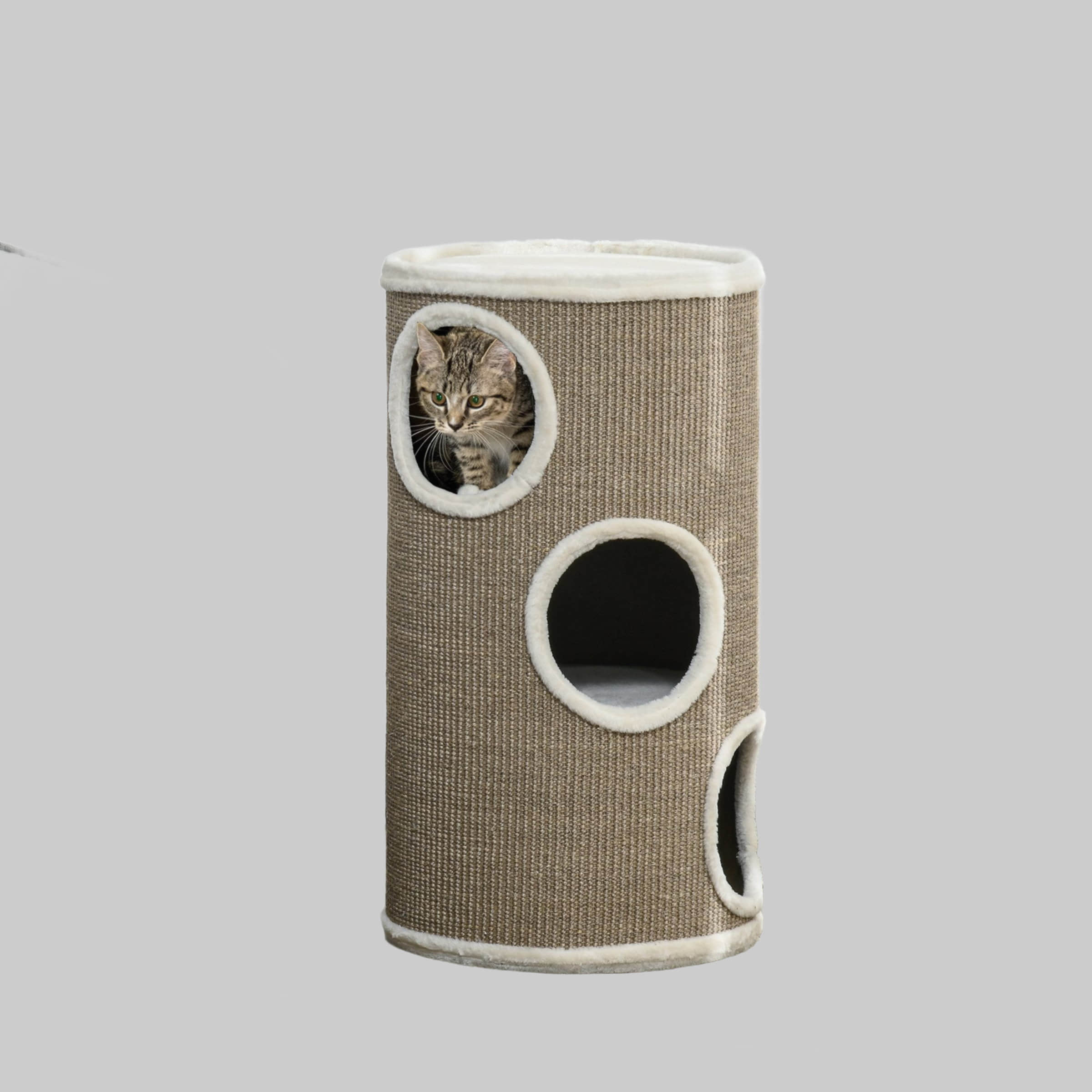 Tierbedarf PawHut PawHut Premium Katzenkratzbaum 70 cm | 3-Ebenen Design mit Sisal, Plüschhöhle & Plattformen | Grauer Katzenbaum für aktive Samtpfoten Weiß