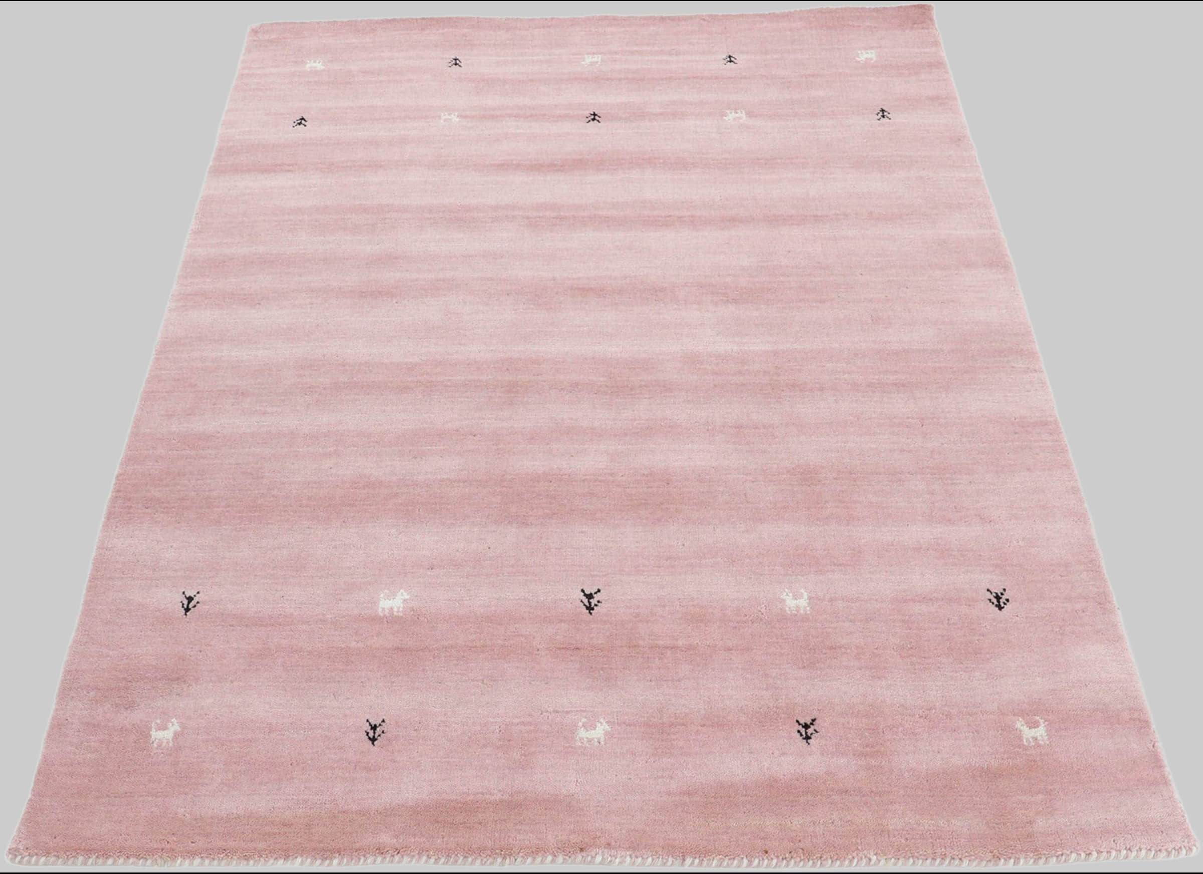Teppiche carpetfine Premium Gabbeh Loom Wollteppich mit Tiermotiven | Handgewebt aus 100% reiner Wolle | 15 mm Höhe | Fußbodenheizung geeignet | Traditionelle Nomaden-Webkunst rosa