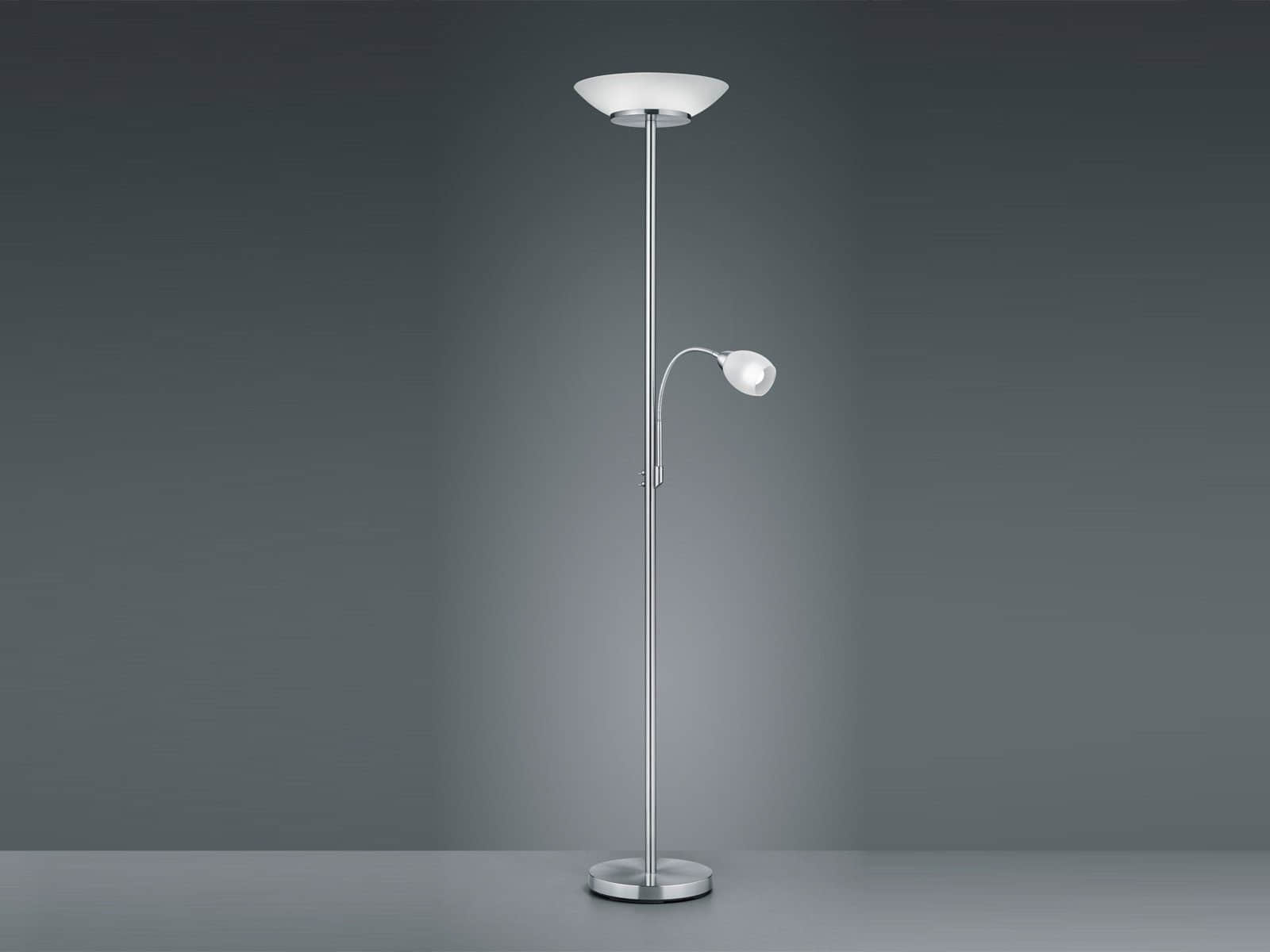 Reality Leuchten LED Deckenfluter 180cm mit Leselampe - Moderner Designklassiker in Silber | Warmweiße LED wechselbar | Flexibler Lesearm | Hochwertige Stehlampe für Wohnzimmer & Lese-Ecken Silber matt Lampen Reality Leuchten