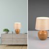 Reality Leuchten Reality Leuchten LED Nachttischlampe dimmbar - Warmweiße Tischleuchte mit Stoffschirm & Holzoptik (26cm) - Wechselbare LED für Fensterbank, Schlafzimmer & Wohnzimmer Beige, Hol Lampen
