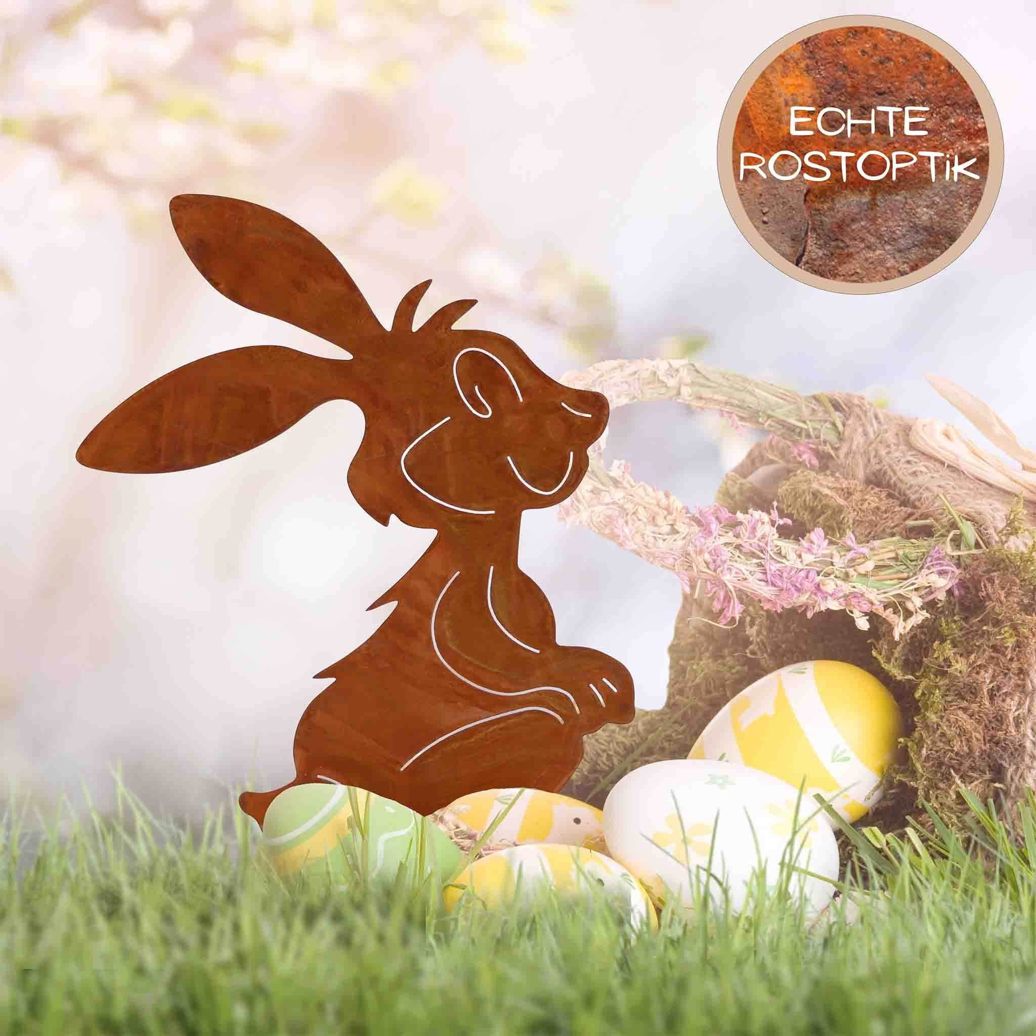 Rostikal Rostikal Edelrost Osterhase 32 cm - Rustikale Osterdeko für Garten & Wohnung | Handgefertigte Metallfigur auf Bodenplatte Dekoration