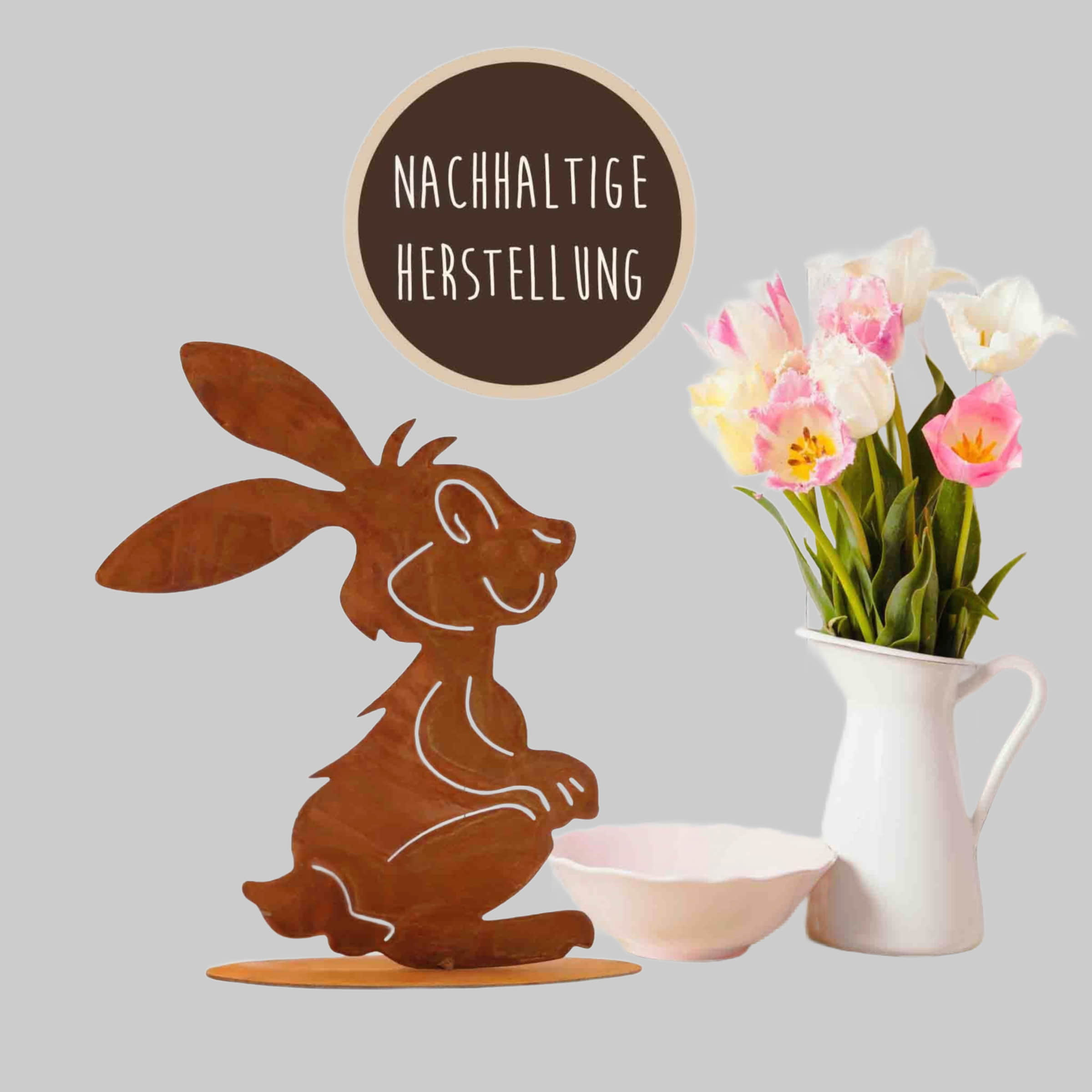 Rostikal Rostikal Edelrost Osterhase 32 cm - Rustikale Osterdeko für Garten & Wohnung | Handgefertigte Metallfigur auf Bodenplatte Dekoration