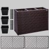 STILISTA Polyrattan Pflanzkübel Set mit 3 Innentöpfen & Rankgitter | 130x84x29 cm | Wetterfester Blumenkasten für Balkon & Garten | Schwarz/Creme/Braun/Grau Braun Garten & Balkon STILISTA