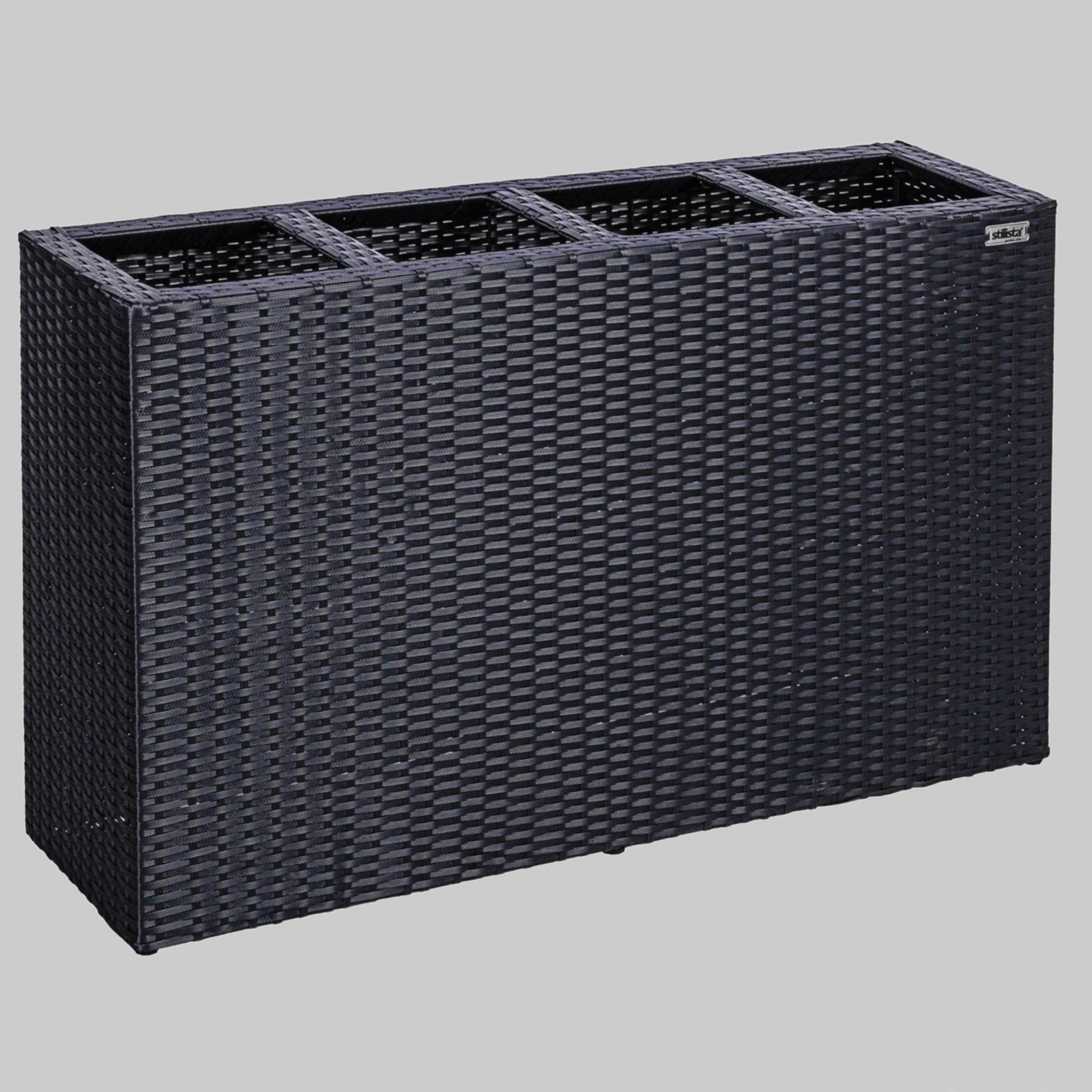 STILISTA STILISTA Premium Pflanzkübel aus Polyrattan 95x60x26 cm mit 4 Innentöpfen - Wetterfester Blumenkasten für Balkon & Garten in 4 Farben (Grau/Braun/Schwarz/Creme) Schwarz Garten & Balkon