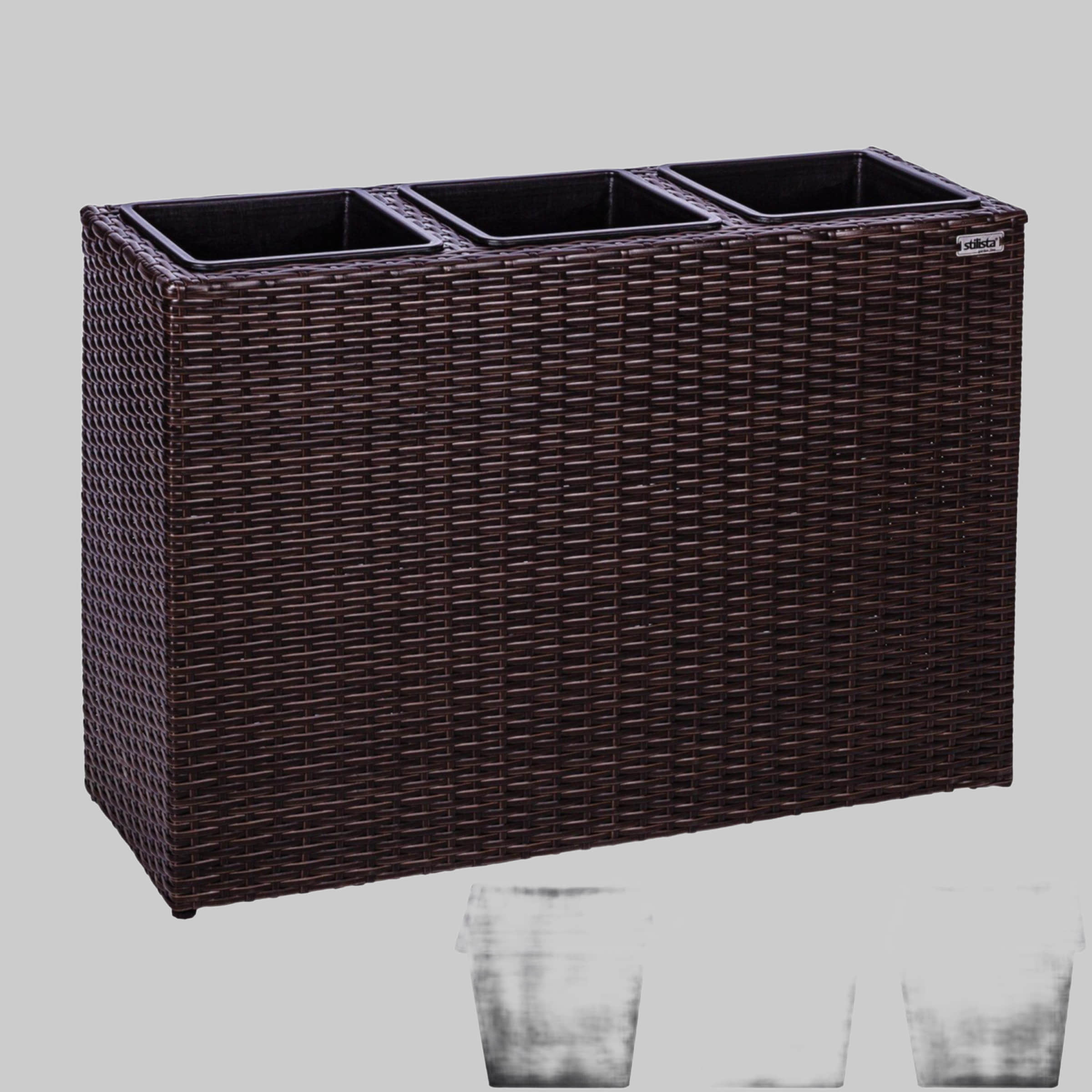 STILISTA Premium Pflanzkübel aus Polyrattan mit 3 Innentöpfen (84x60x29 cm) – Wetterfester Blumenkübel für Balkon & Garten in 4 Farben Braun Garten & Balkon STILISTA